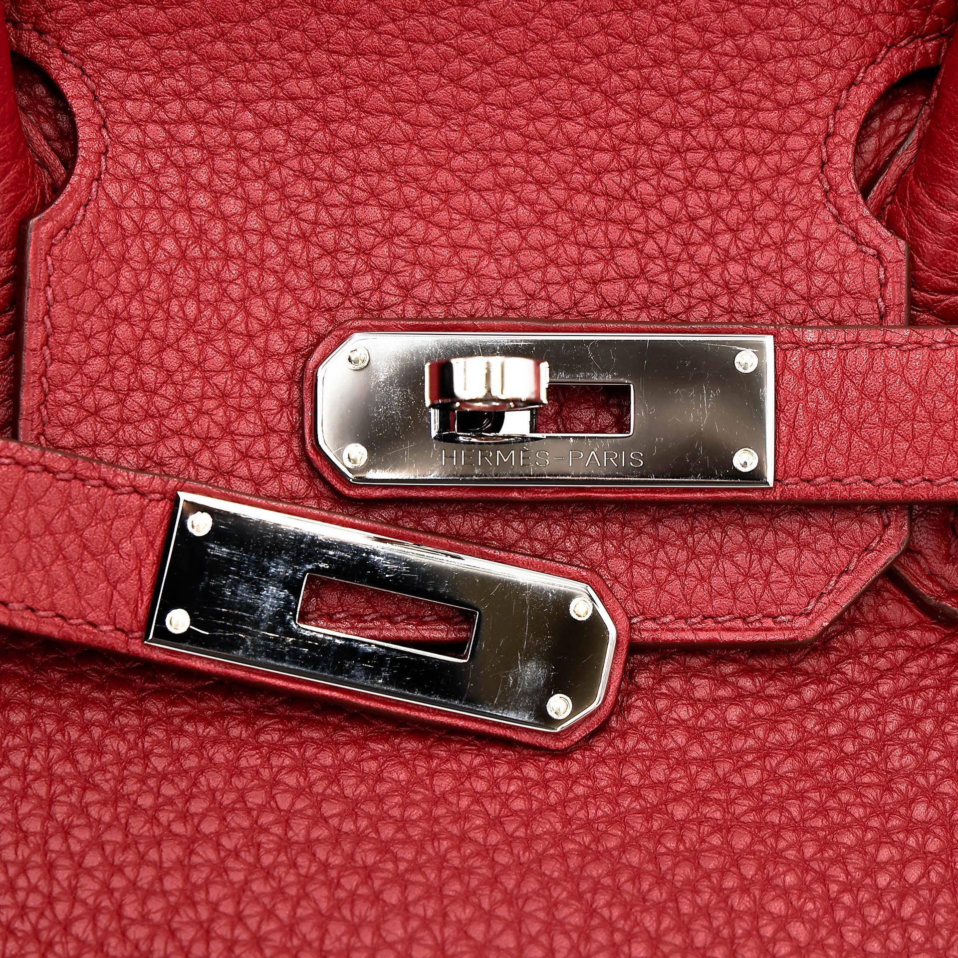 Good ( Rank AB) HERMÈS Birkin 30 Rouge Vif (53) Togo Palladium hardware Square Q (2013) - 14
