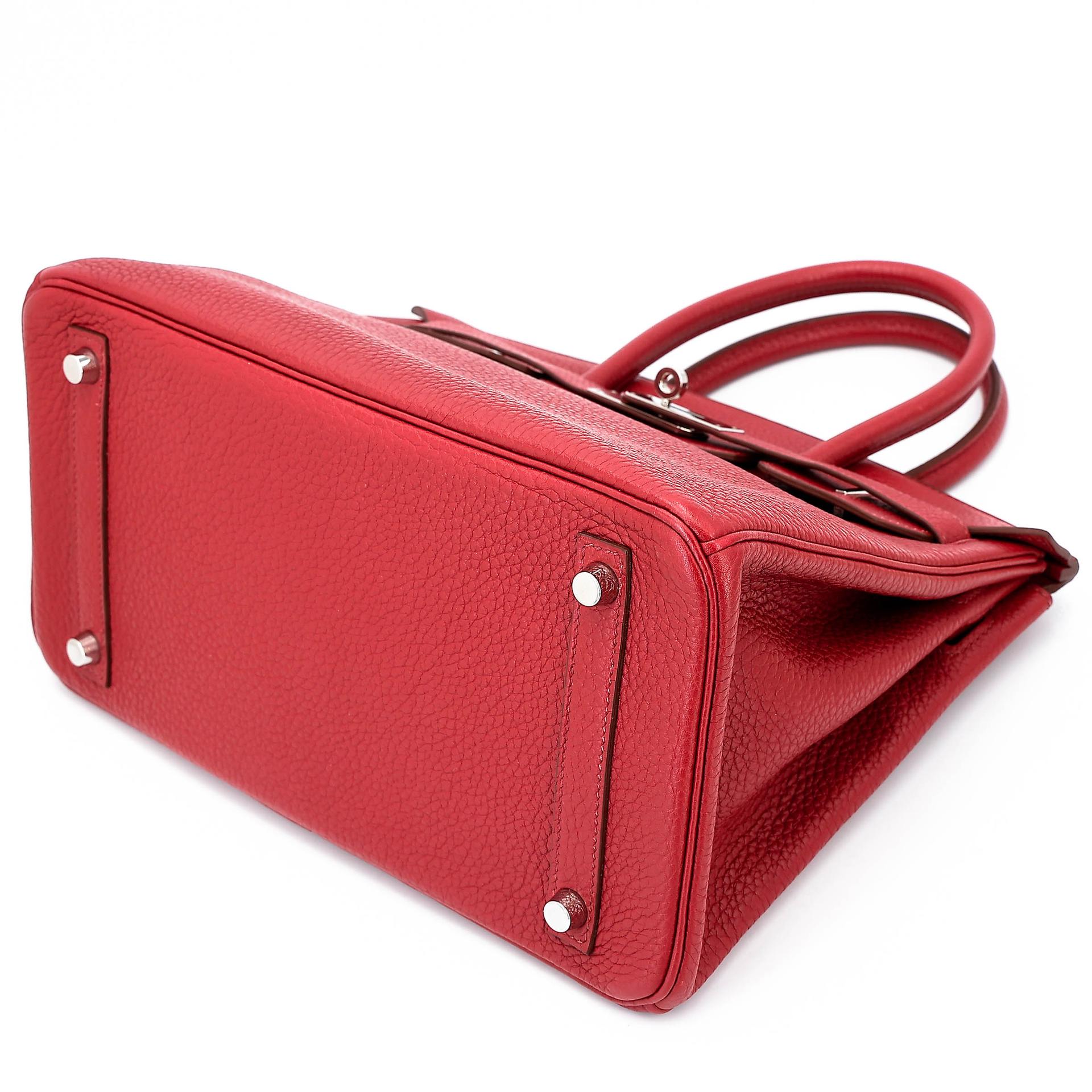 Good ( Rank AB) HERMÈS Birkin 30 Rouge Vif (53) Togo Palladium hardware Square Q (2013) - 4