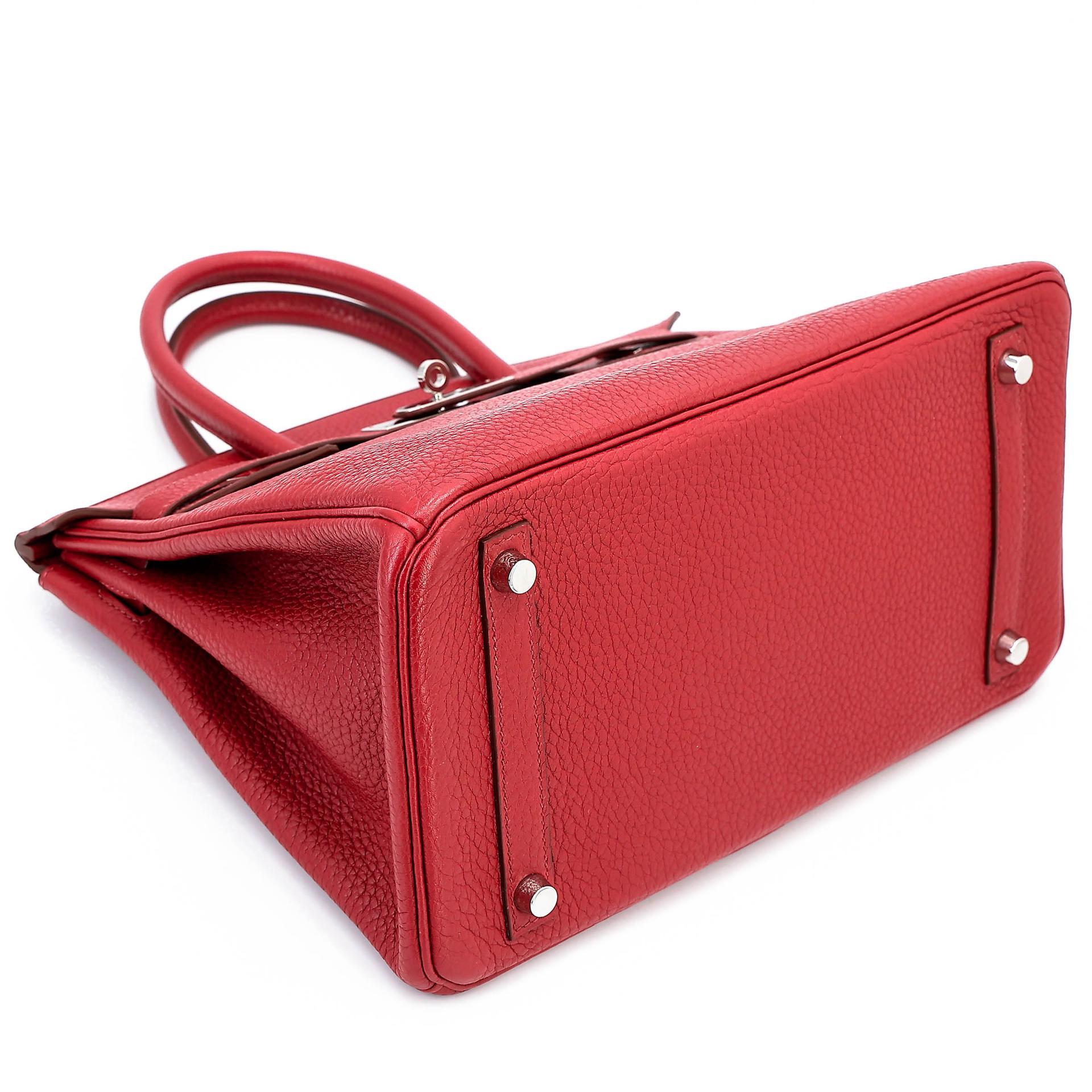 Good ( Rank AB) HERMÈS Birkin 30 Rouge Vif (53) Togo Palladium hardware Square Q (2013) - 5