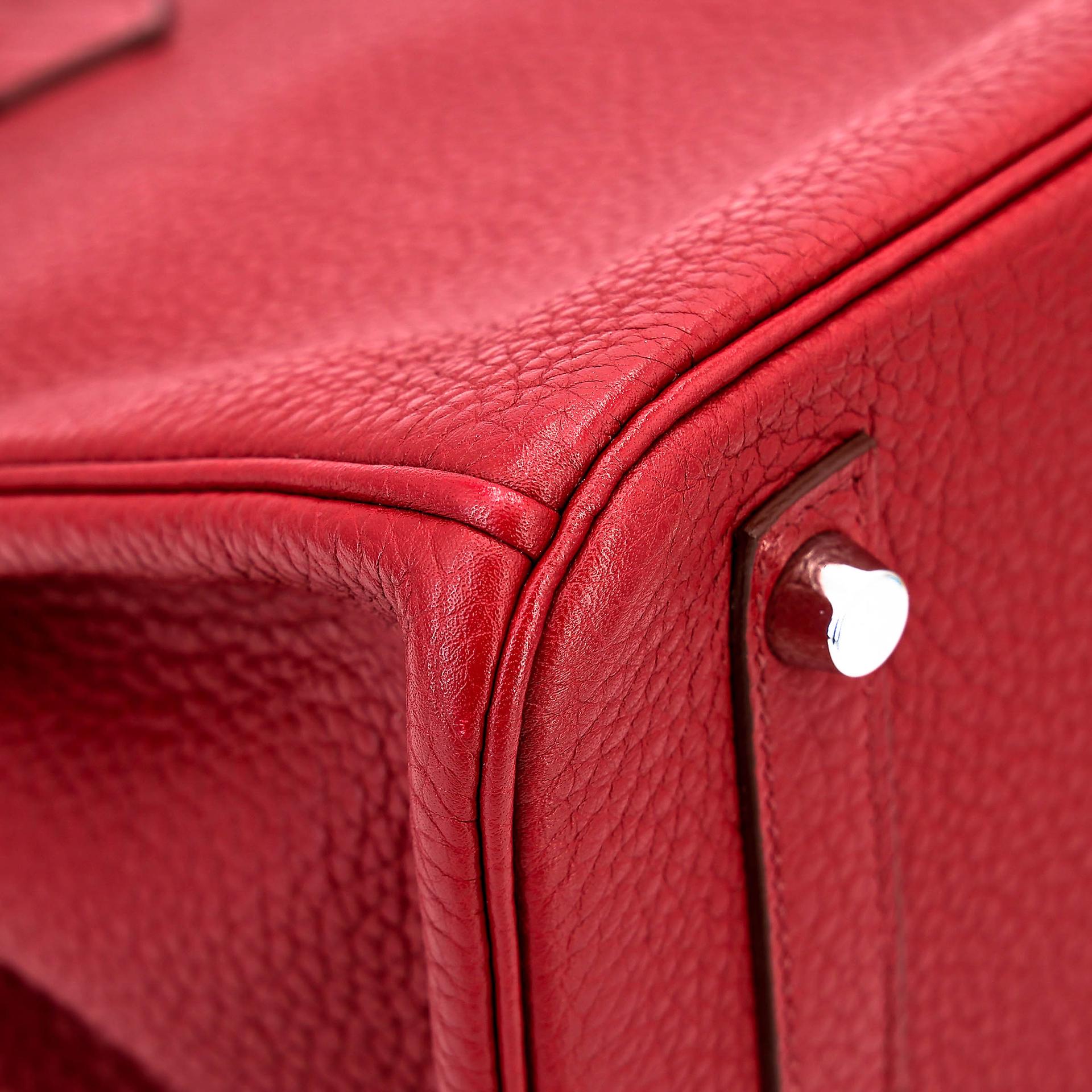 Good ( Rank AB) HERMÈS Birkin 30 Rouge Vif (53) Togo Palladium hardware Square Q (2013) - 11