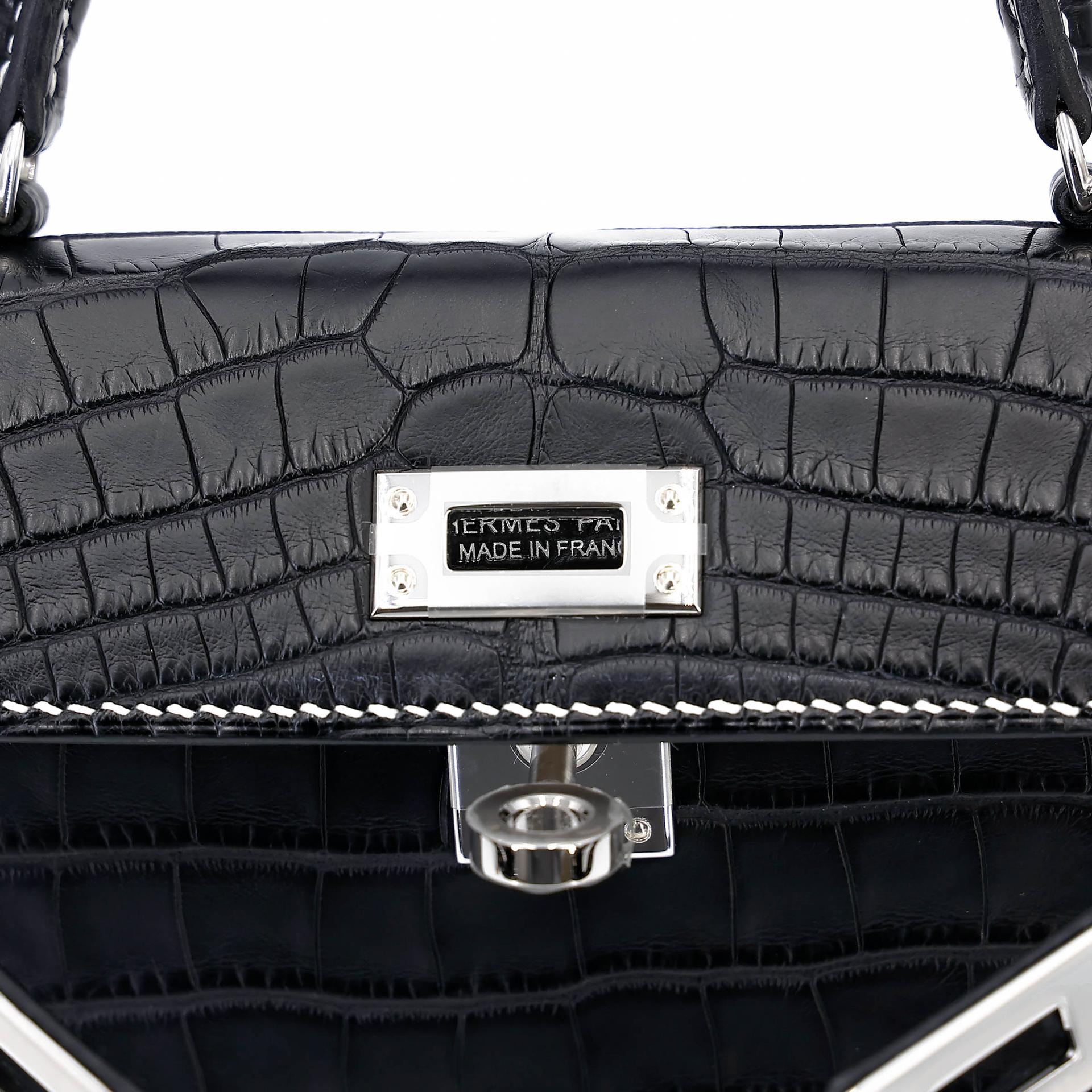 Brand New ( Rank N ) HERMÈS Special Order Mini Kelly II HSS Noir (89) Nata (I2) Matte Alligator Palladium hardware K (2025) - 10