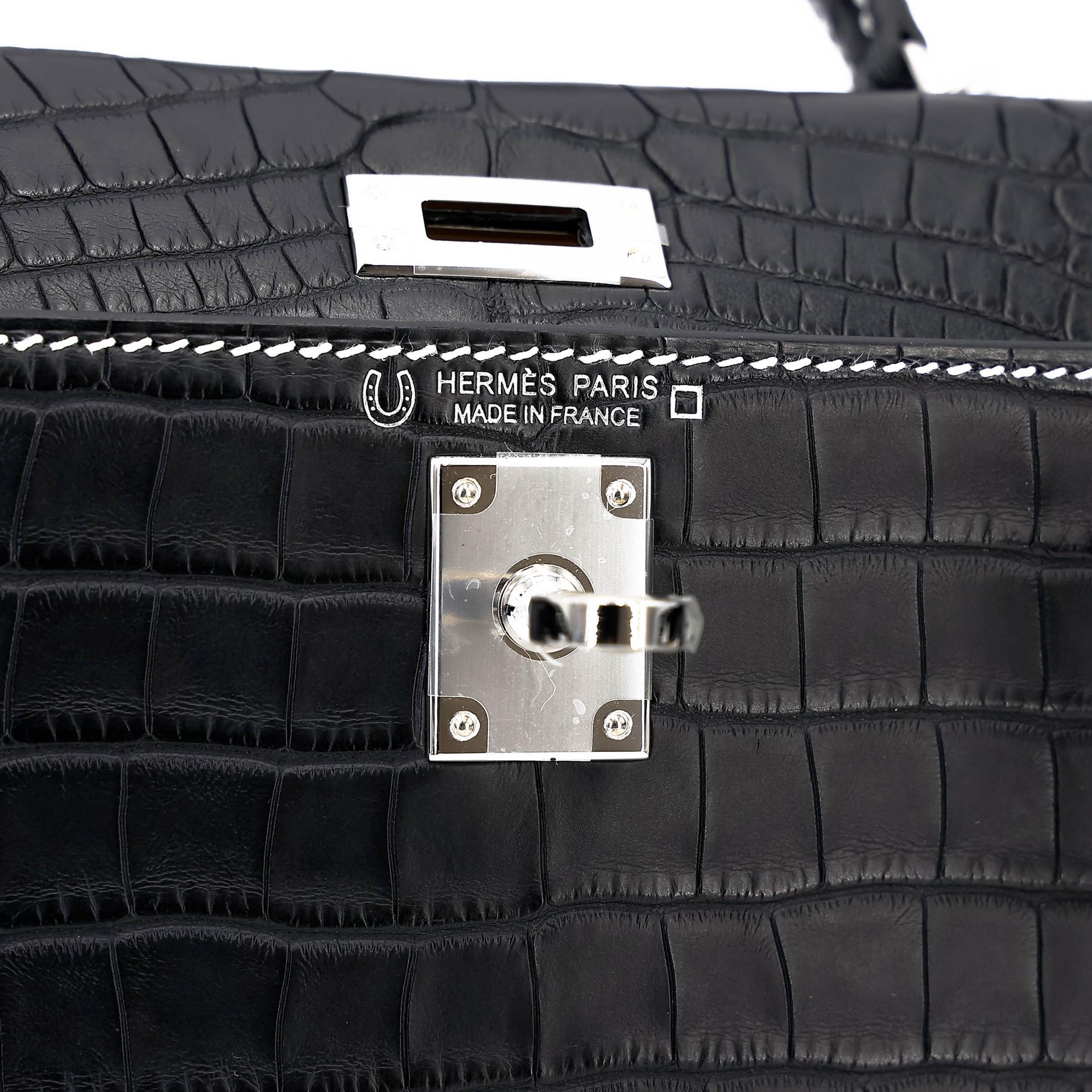 Brand New ( Rank N ) HERMÈS Special Order Mini Kelly II HSS Noir (89) Nata (I2) Matte Alligator Palladium hardware K (2025) - 13