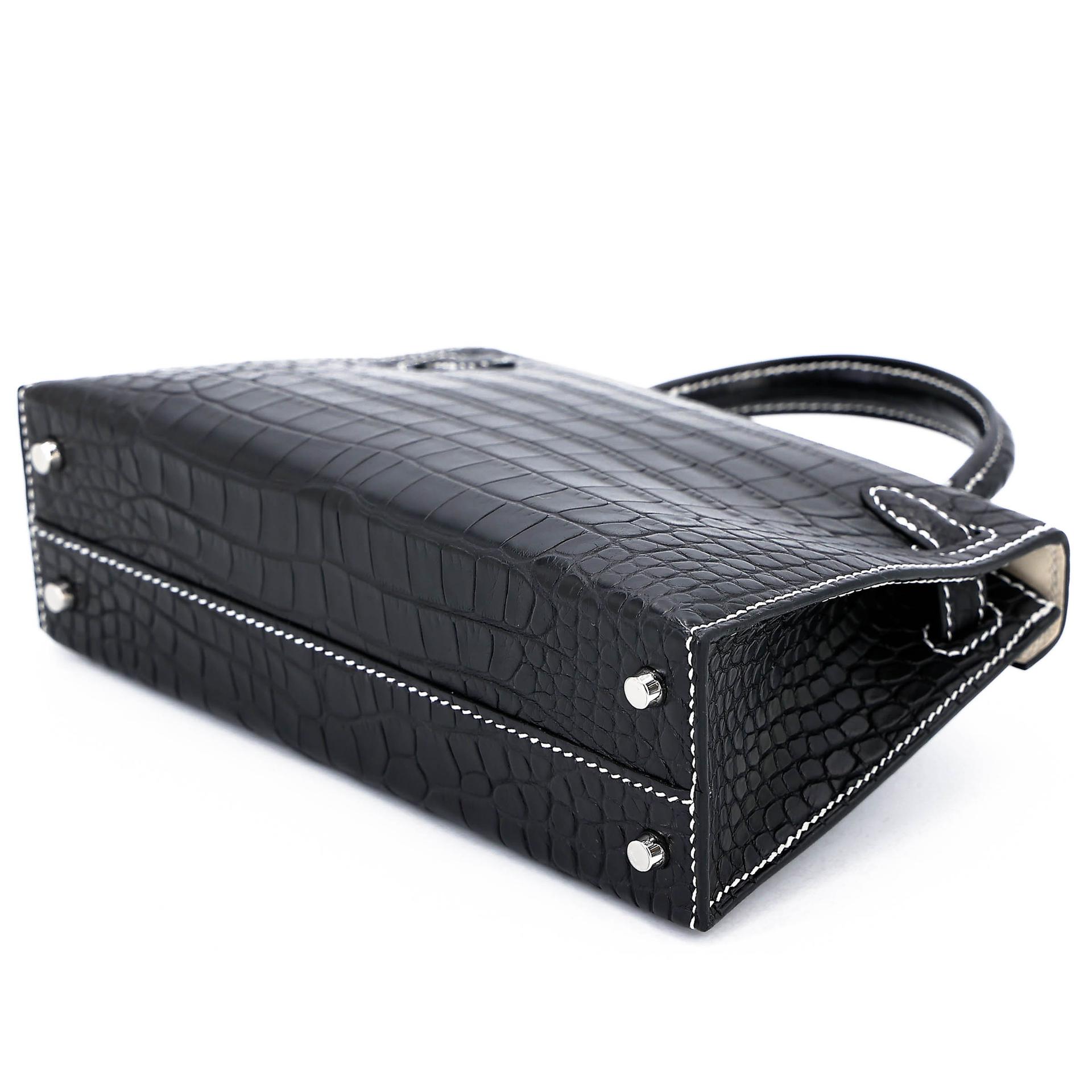 Brand New ( Rank N ) HERMÈS Special Order Mini Kelly II HSS Noir (89) Nata (I2) Matte Alligator Palladium hardware K (2025) - 6