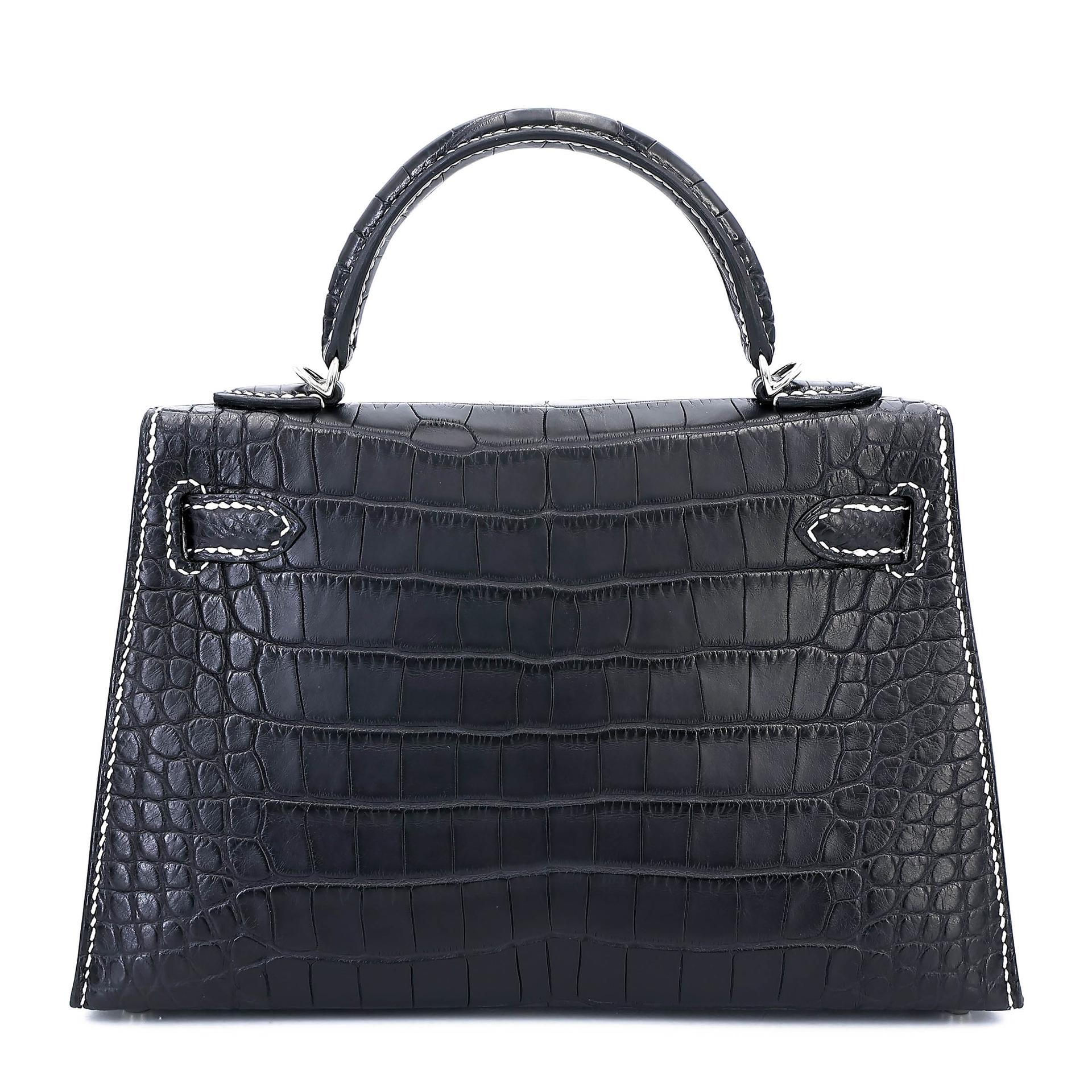 Brand New ( Rank N ) HERMÈS Special Order Mini Kelly II HSS Noir (89) Nata (I2) Matte Alligator Palladium hardware K (2025) - 2