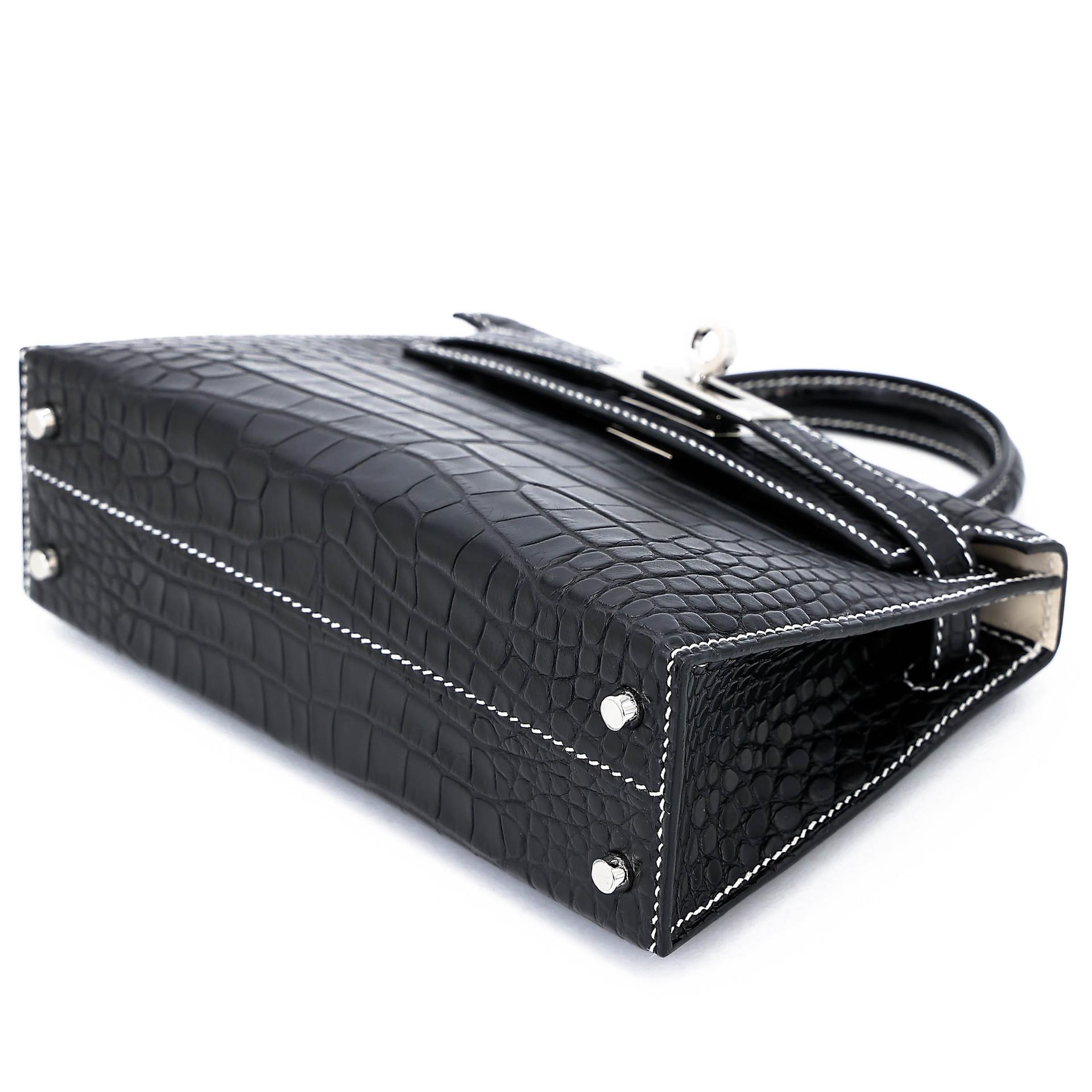 Brand New ( Rank N ) HERMÈS Special Order Mini Kelly II HSS Noir (89) Nata (I2) Matte Alligator Palladium hardware K (2025) - 4