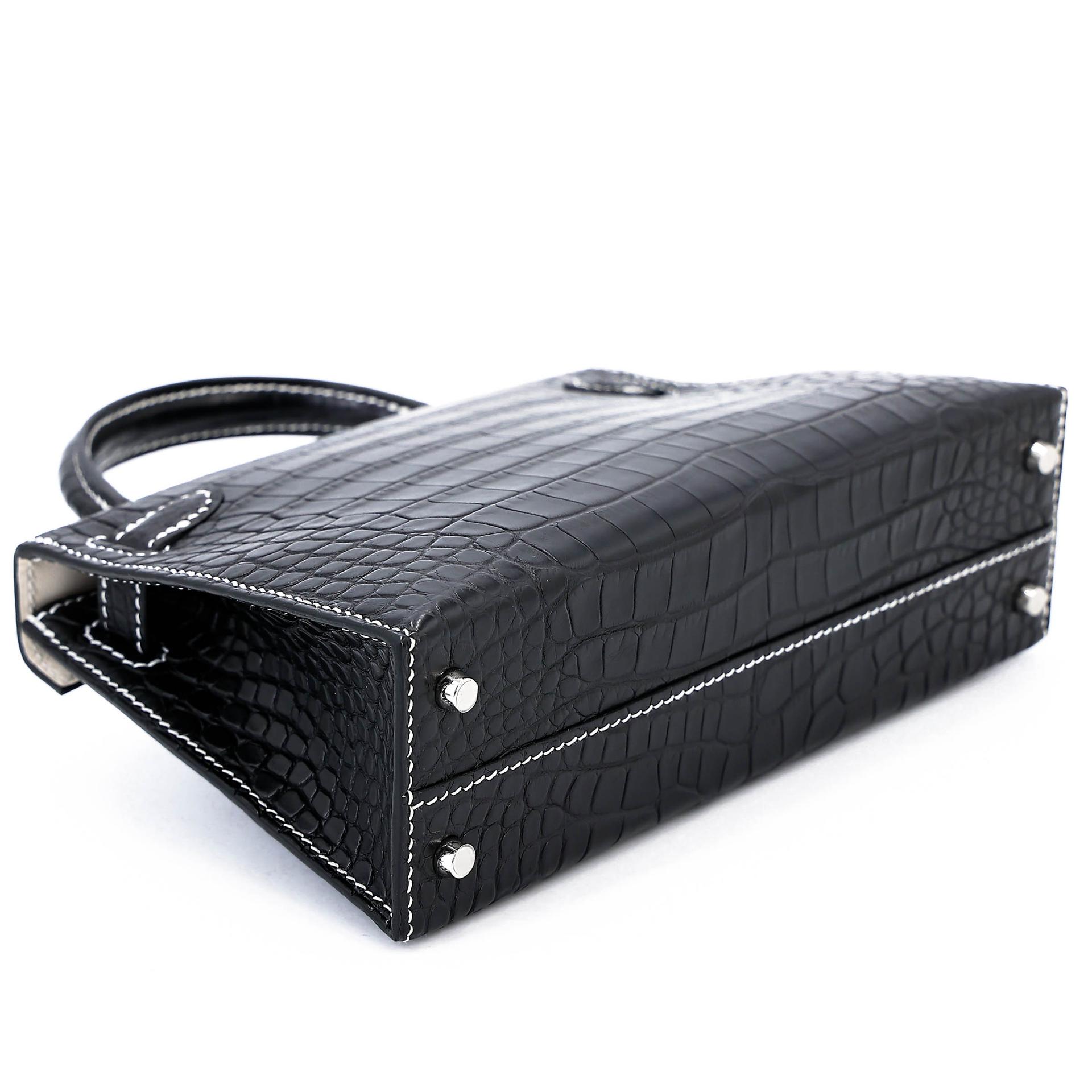 Brand New ( Rank N ) HERMÈS Special Order Mini Kelly II HSS Noir (89) Nata (I2) Matte Alligator Palladium hardware K (2025) - 7