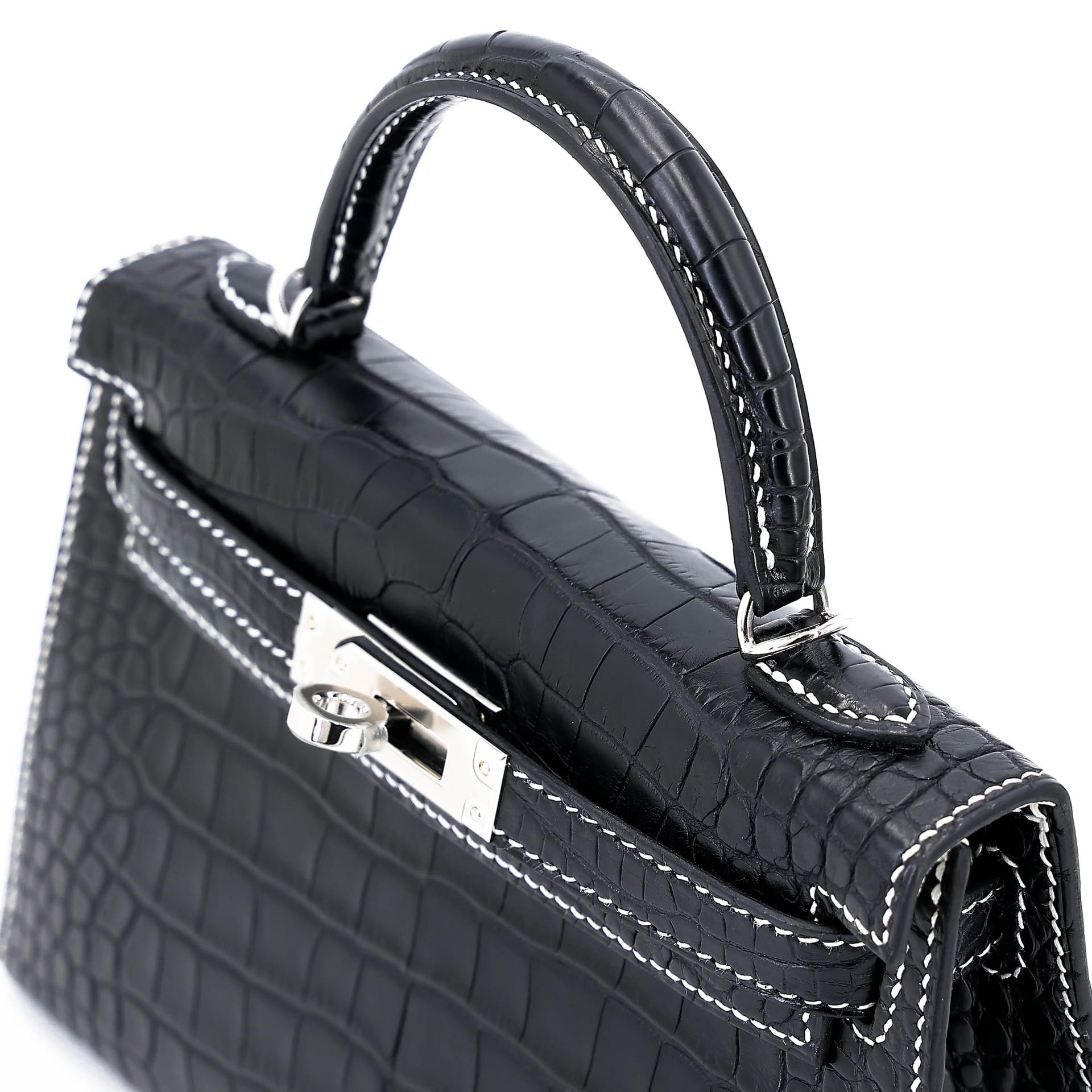 Brand New ( Rank N ) HERMÈS Special Order Mini Kelly II HSS Noir (89) Nata (I2) Matte Alligator Palladium hardware K (2025) - 3