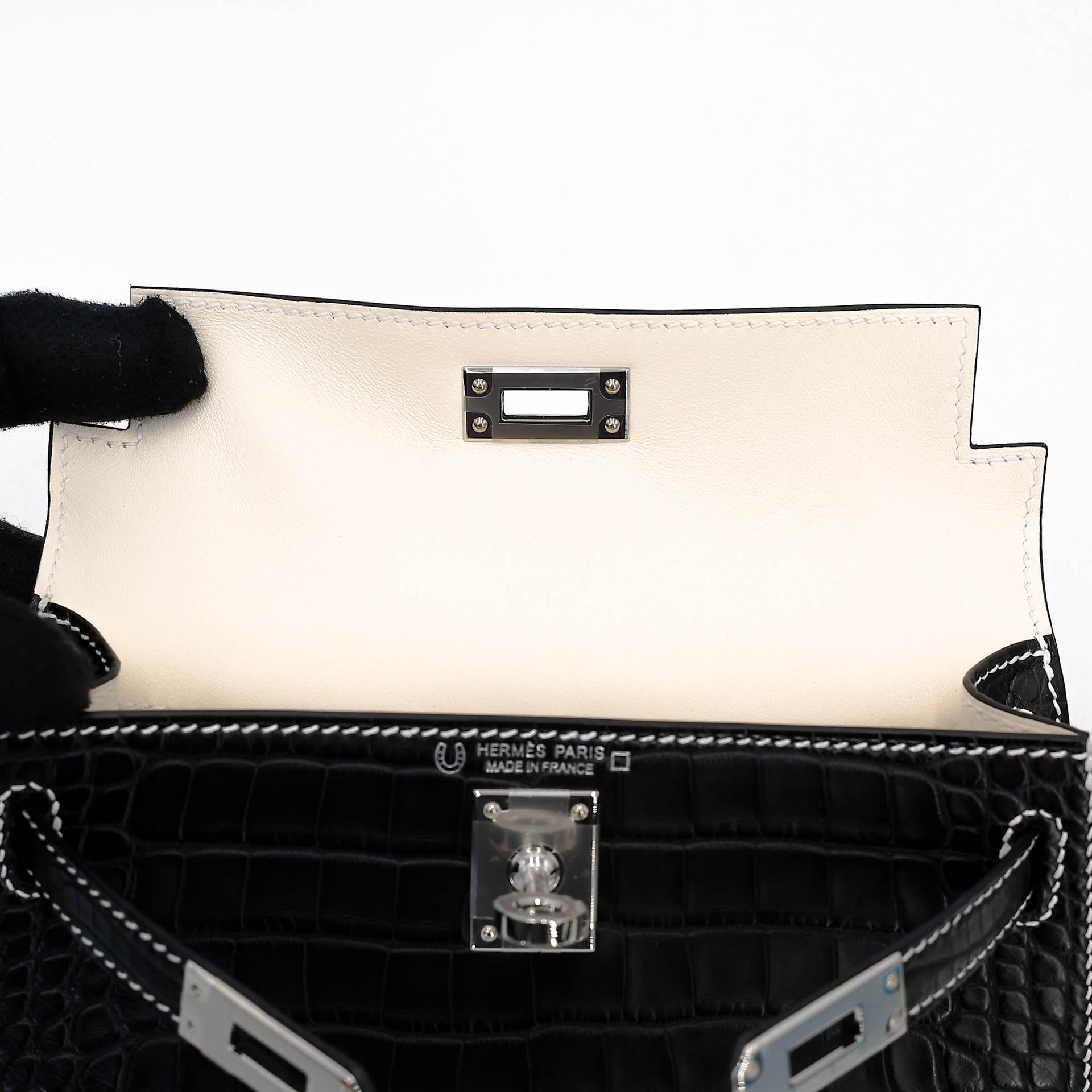 Brand New ( Rank N ) HERMÈS Special Order Mini Kelly II HSS Noir (89) Nata (I2) Matte Alligator Palladium hardware K (2025) - 12