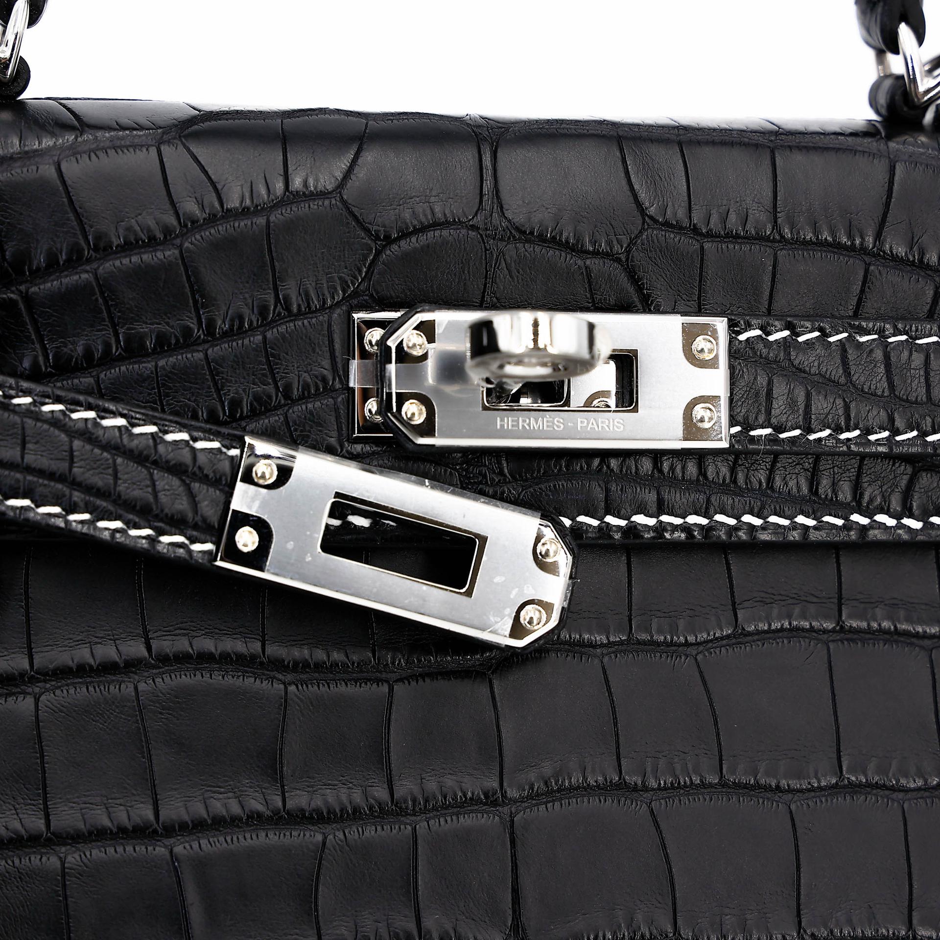 Brand New ( Rank N ) HERMÈS Special Order Mini Kelly II HSS Noir (89) Nata (I2) Matte Alligator Palladium hardware K (2025) - 8
