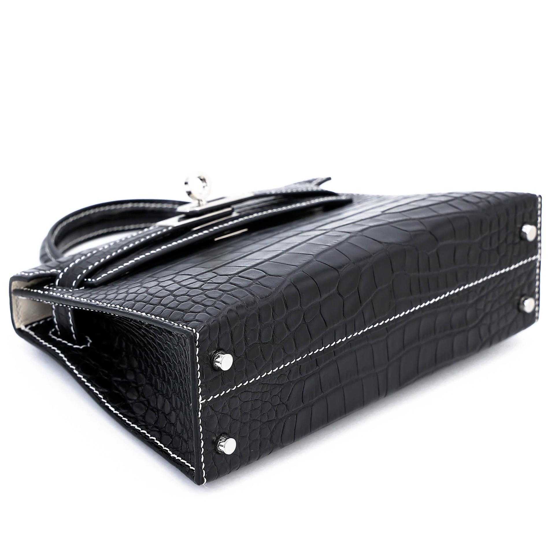 Brand New ( Rank N ) HERMÈS Special Order Mini Kelly II HSS Noir (89) Nata (I2) Matte Alligator Palladium hardware K (2025) - 5