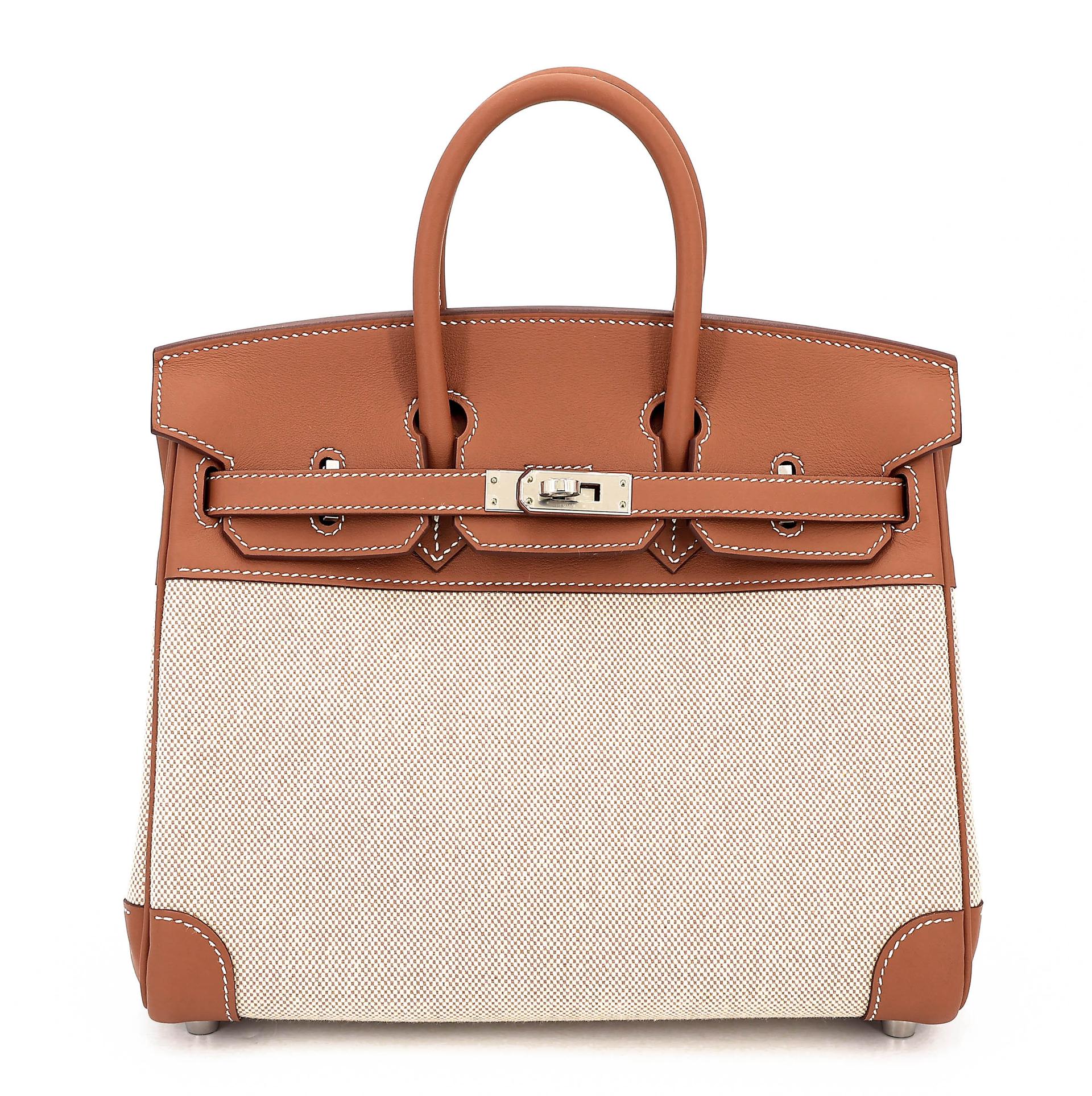 Unused ( Rank NS ) HERMÈS Birkin 25 Gold (37) Swift Toile H canvas Palladium hardware W (2024) - 1