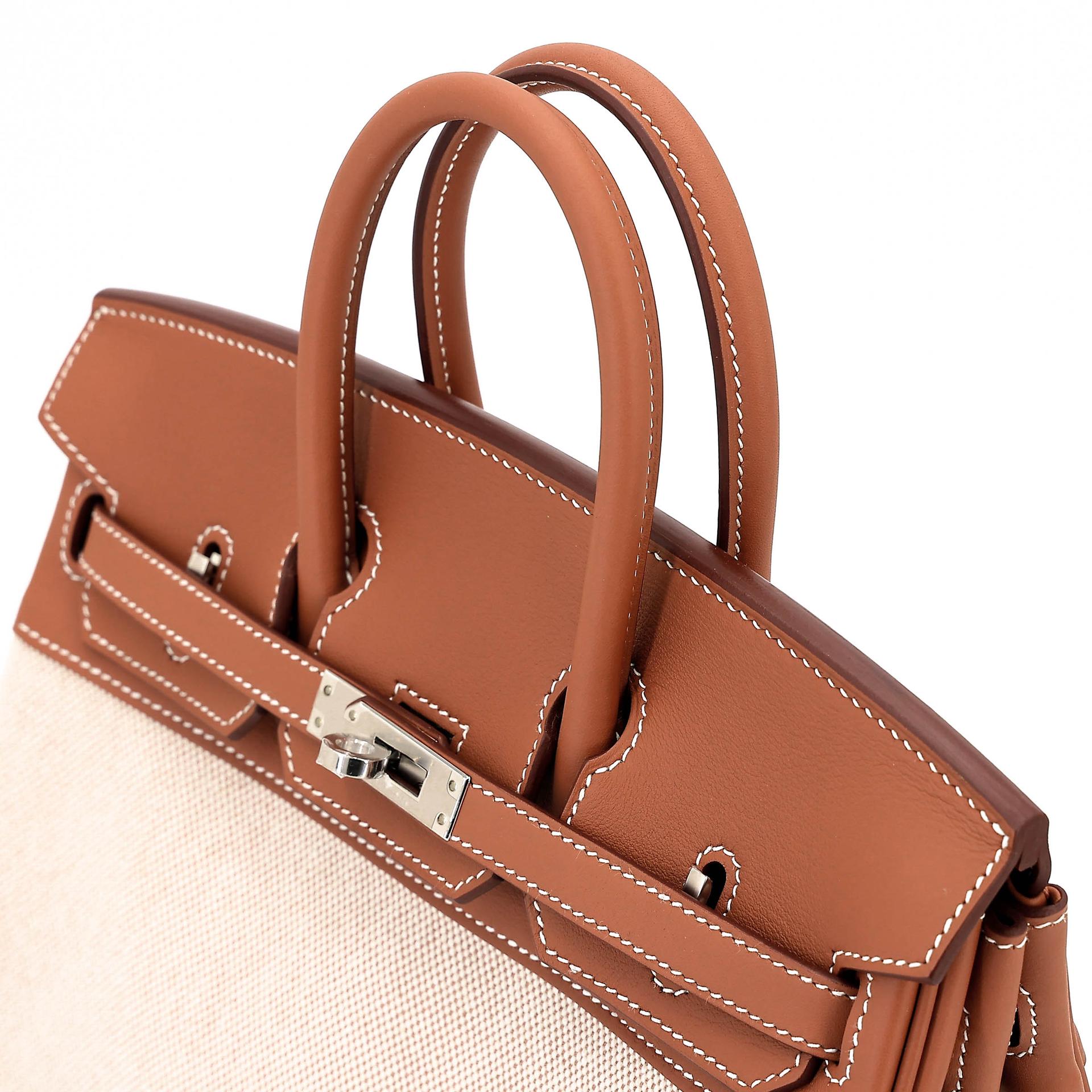 Unused ( Rank NS ) HERMÈS Birkin 25 Gold (37) Swift Toile H canvas Palladium hardware W (2024) - 4