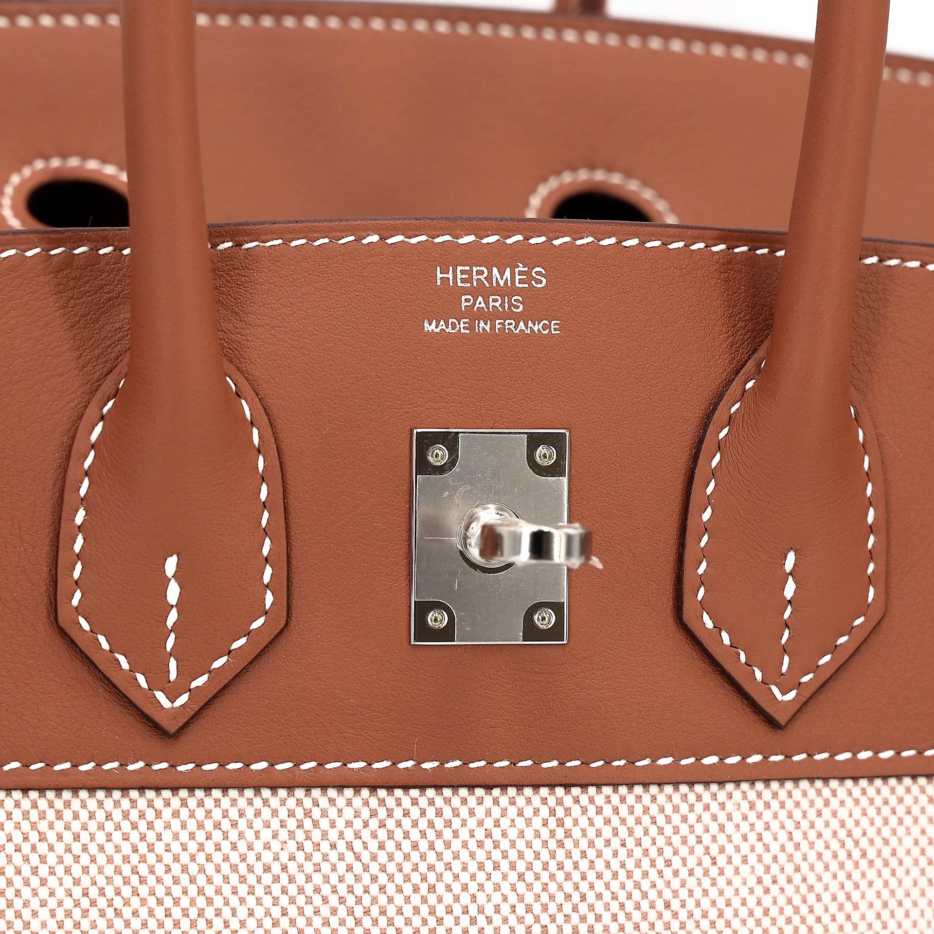 Unused ( Rank NS ) HERMÈS Birkin 25 Gold (37) Swift Toile H canvas Palladium hardware W (2024) - 11
