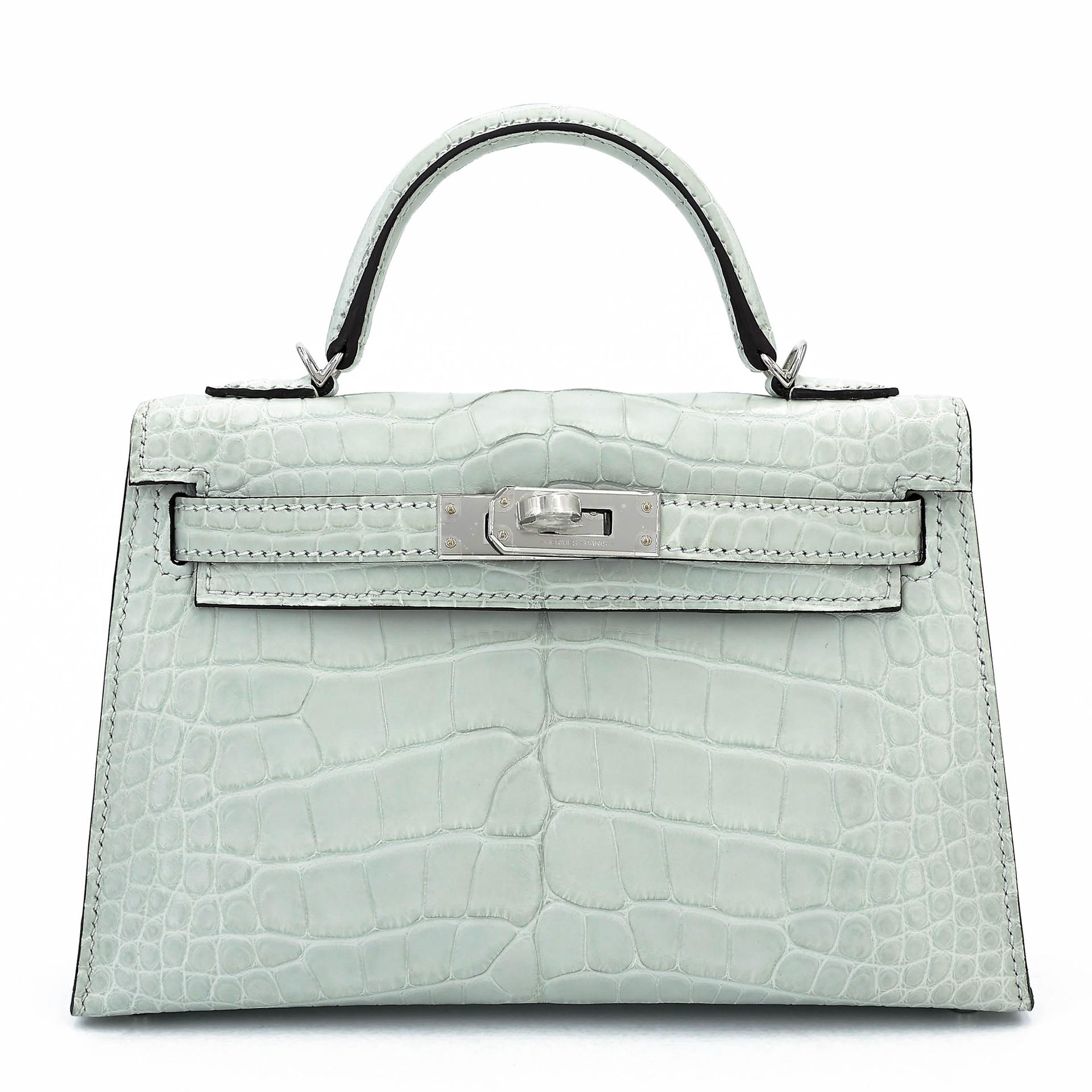 ランク N 新品 HERMÈS エルメス ミニケリー2 グリネヴェ (0W) クロコダイル アリゲーター マット シルバー金具 K刻印 (2025) - 1