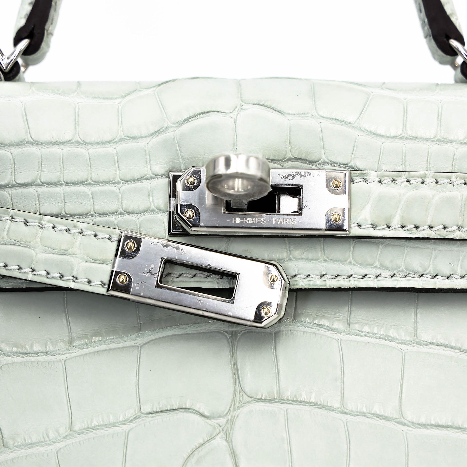 ランク N 新品 HERMÈS エルメス ミニケリー2 グリネヴェ (0W) クロコダイル アリゲーター マット シルバー金具 K刻印 (2025) - 9