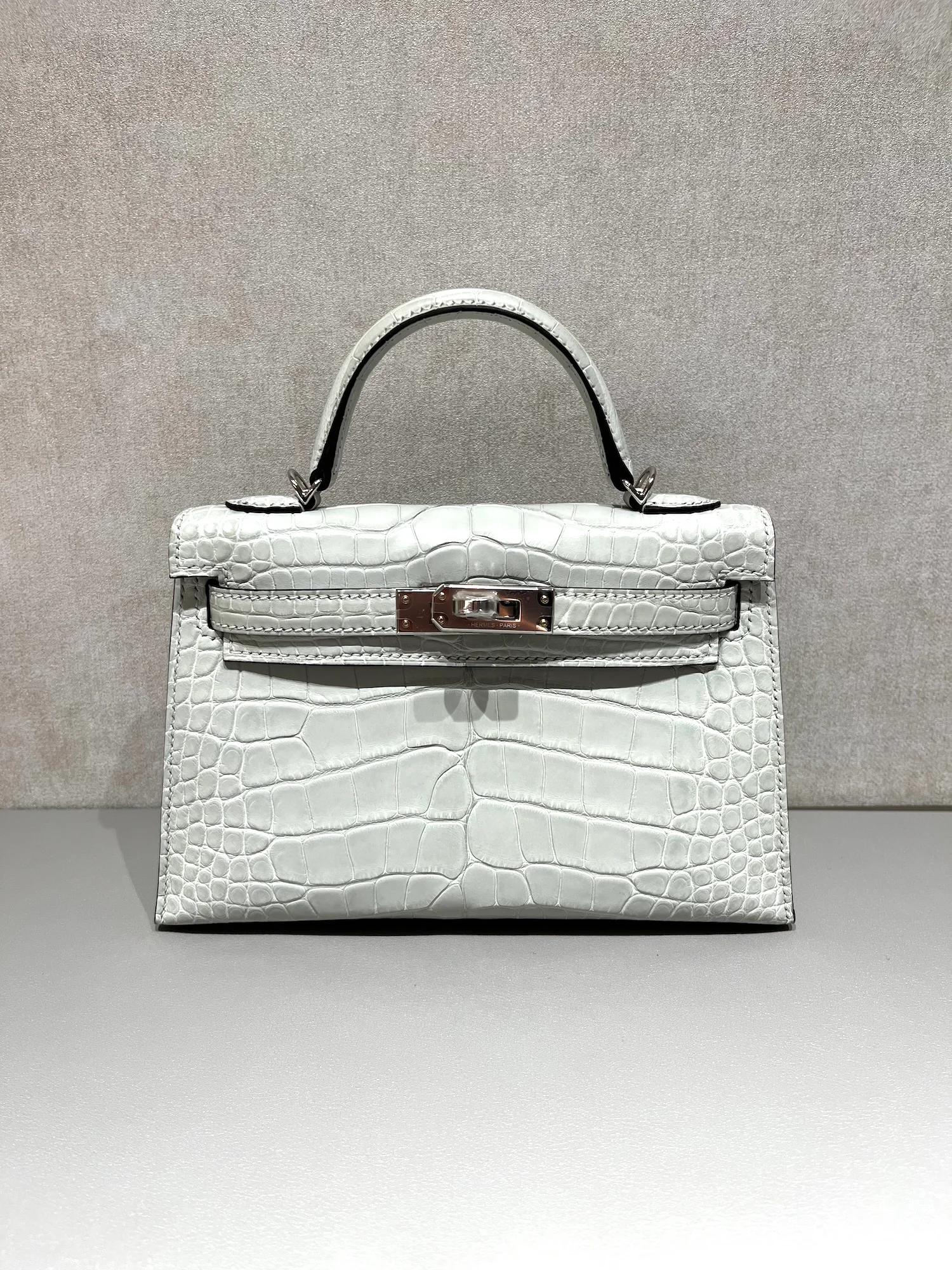 ランク N 新品 HERMÈS エルメス ミニケリー2 グリネヴェ (0W) クロコダイル アリゲーター マット シルバー金具 K刻印 (2025) - 3