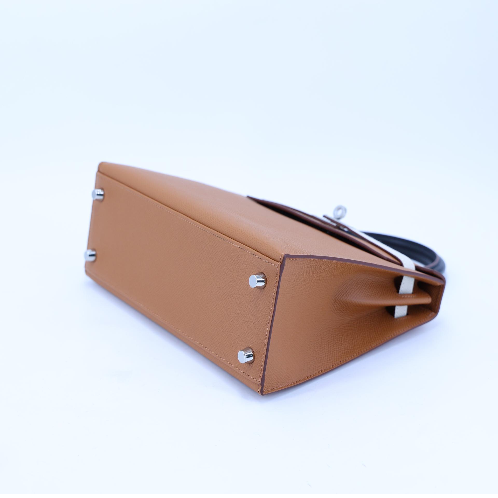 Unused ( Rank NS ) HERMÈS Kelly 25 Sellier Gold (37) Bleu Saphir (73) Craie (10) Noir (89) Epsom Palladium hardware U (2022) - 5