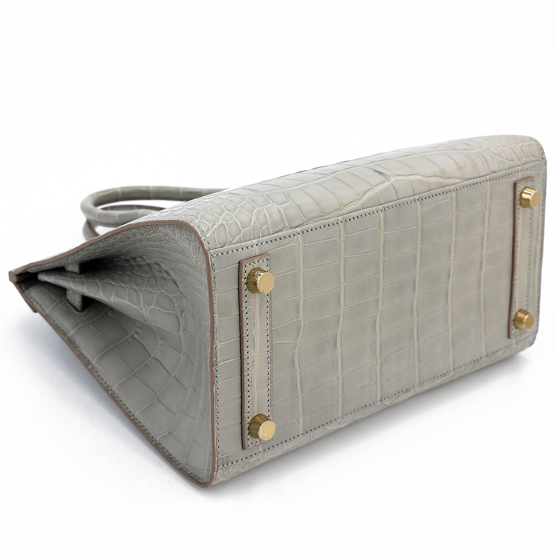 Unused ( Rank NS ) HERMÈS Birkin 25 Sellier Gris Perle (80) Matte Alligator Gold hardware B (2023) - 7