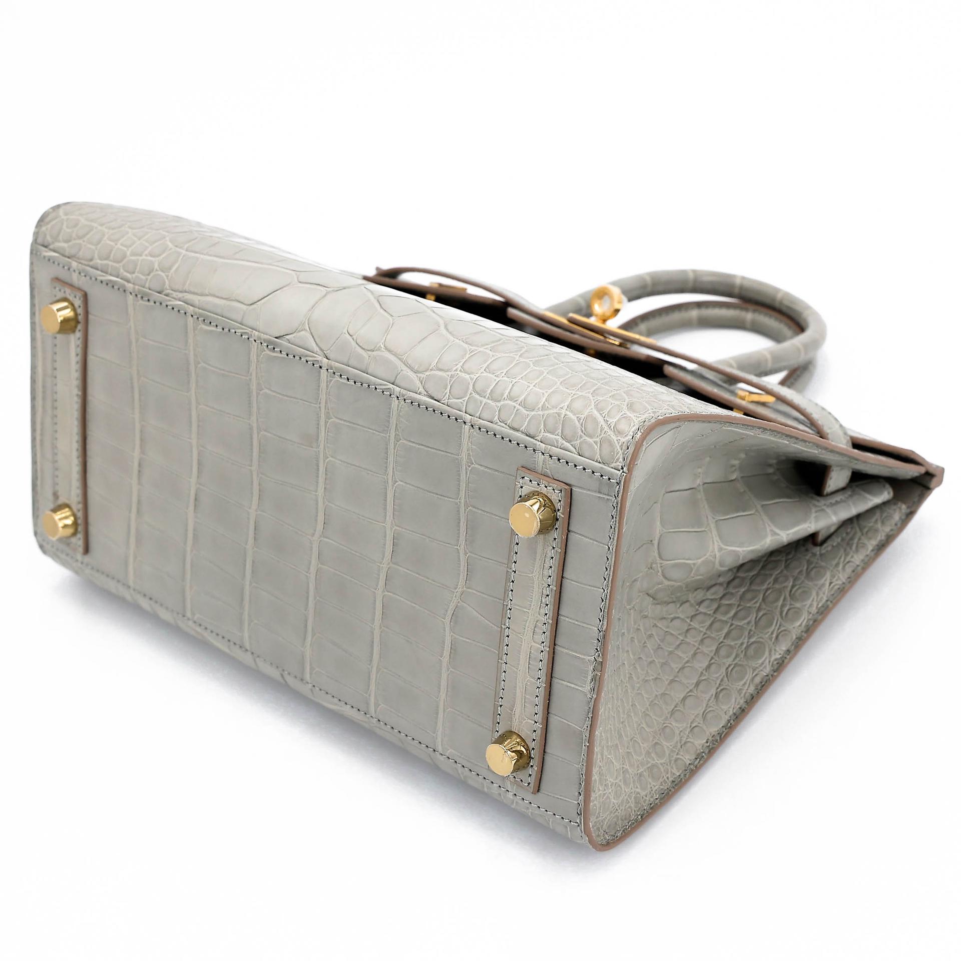 Unused ( Rank NS ) HERMÈS Birkin 25 Sellier Gris Perle (80) Matte Alligator Gold hardware B (2023) - 4