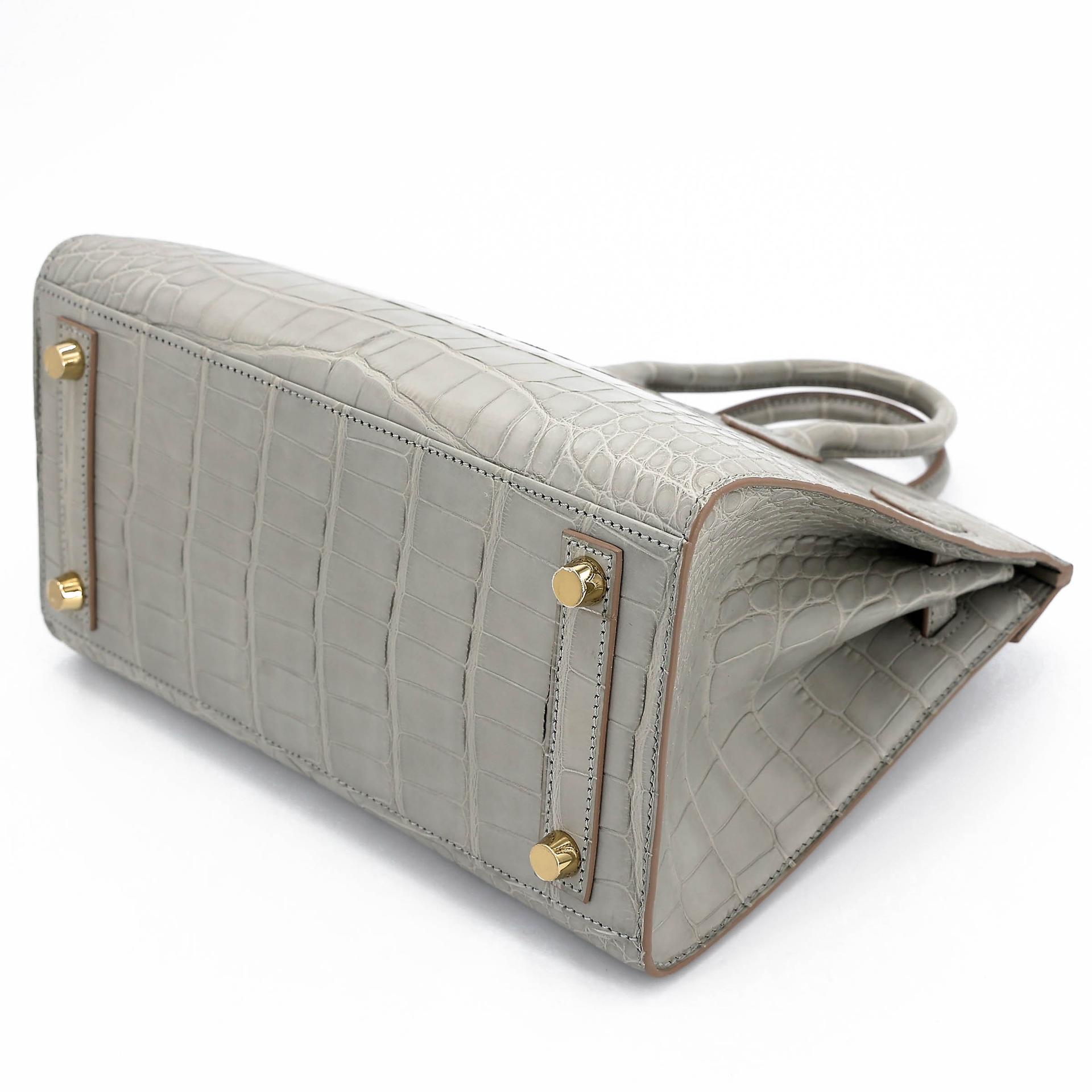 Unused ( Rank NS ) HERMÈS Birkin 25 Sellier Gris Perle (80) Matte Alligator Gold hardware B (2023) - 6