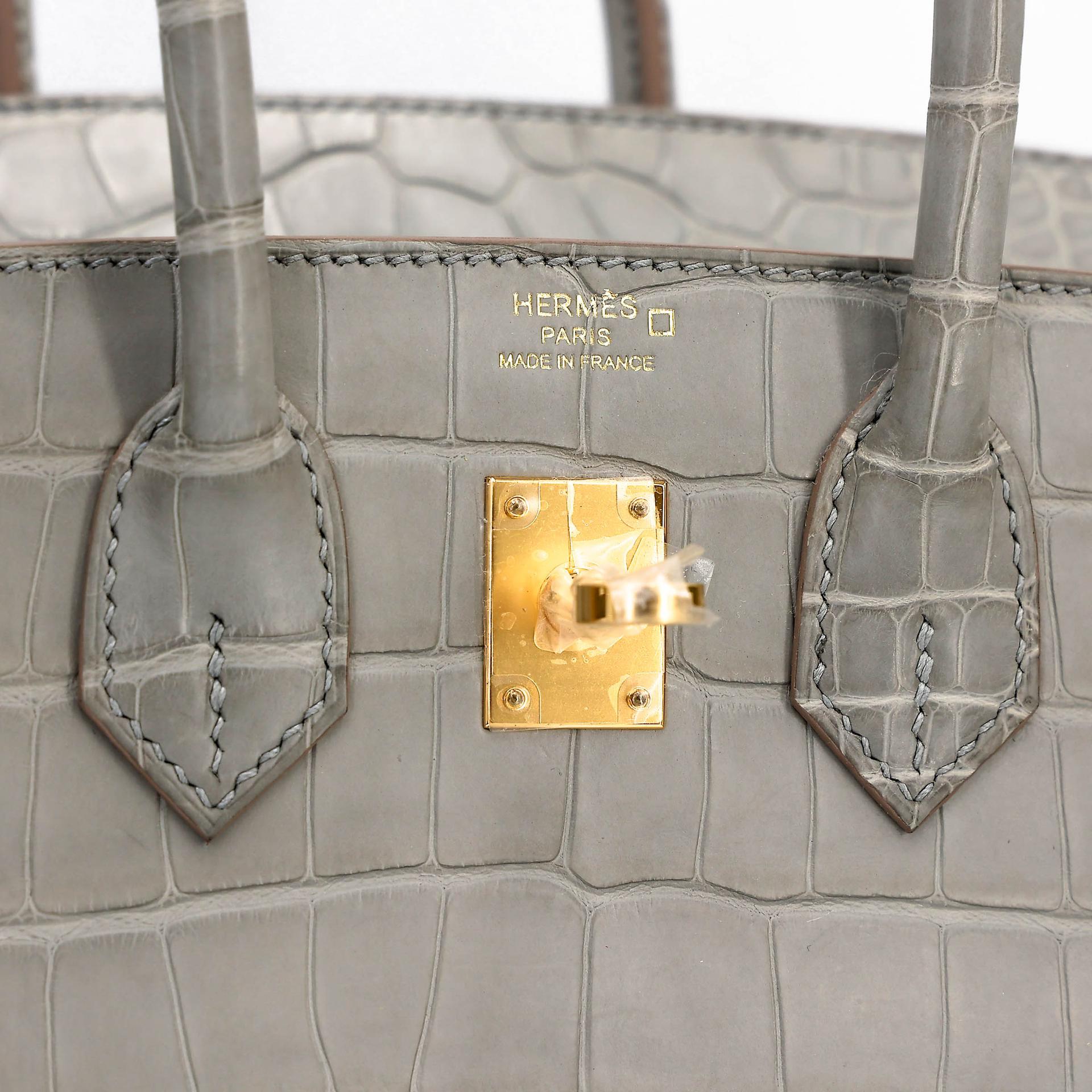 Unused ( Rank NS ) HERMÈS Birkin 25 Sellier Gris Perle (80) Matte Alligator Gold hardware B (2023) - 10