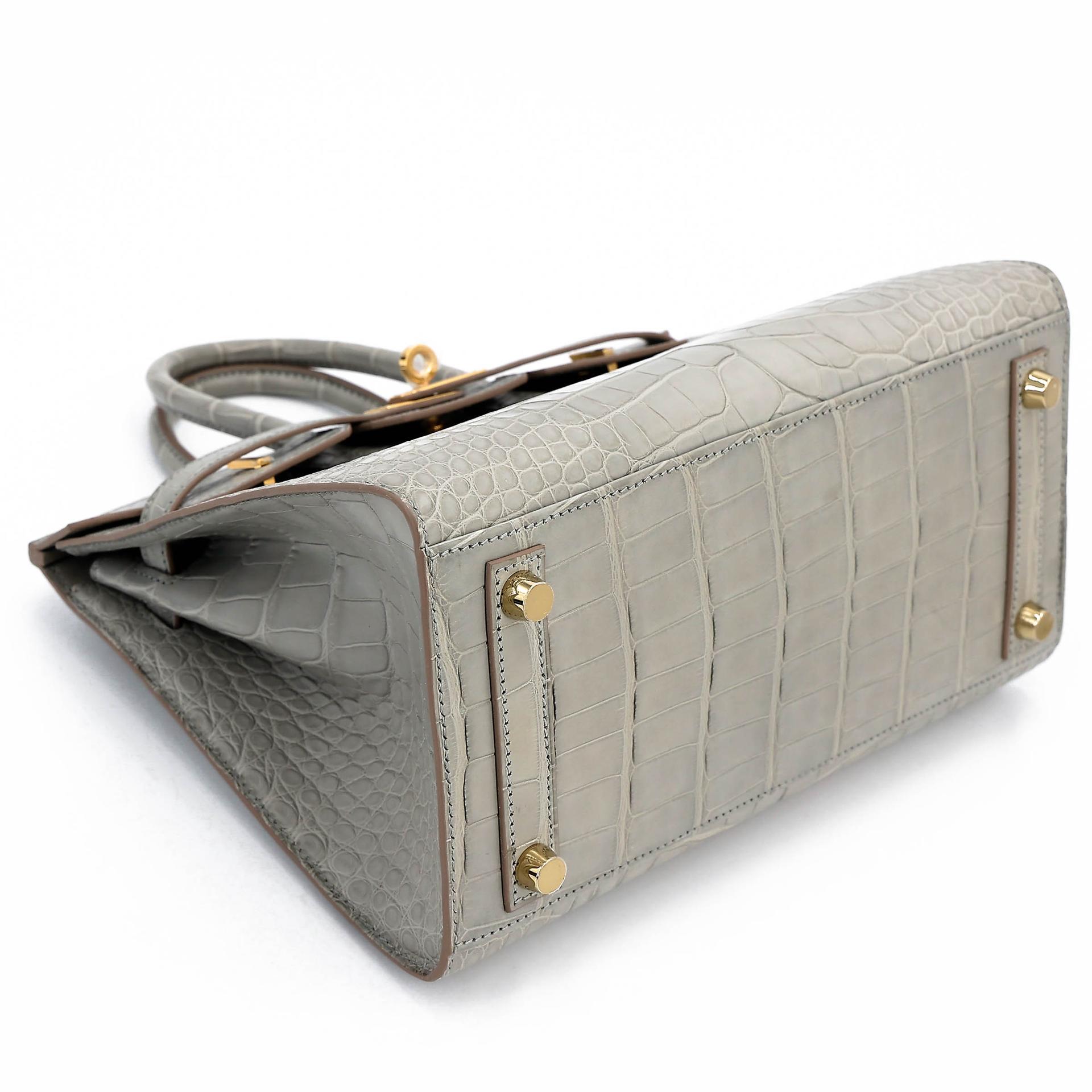 Unused ( Rank NS ) HERMÈS Birkin 25 Sellier Gris Perle (80) Matte Alligator Gold hardware B (2023) - 5