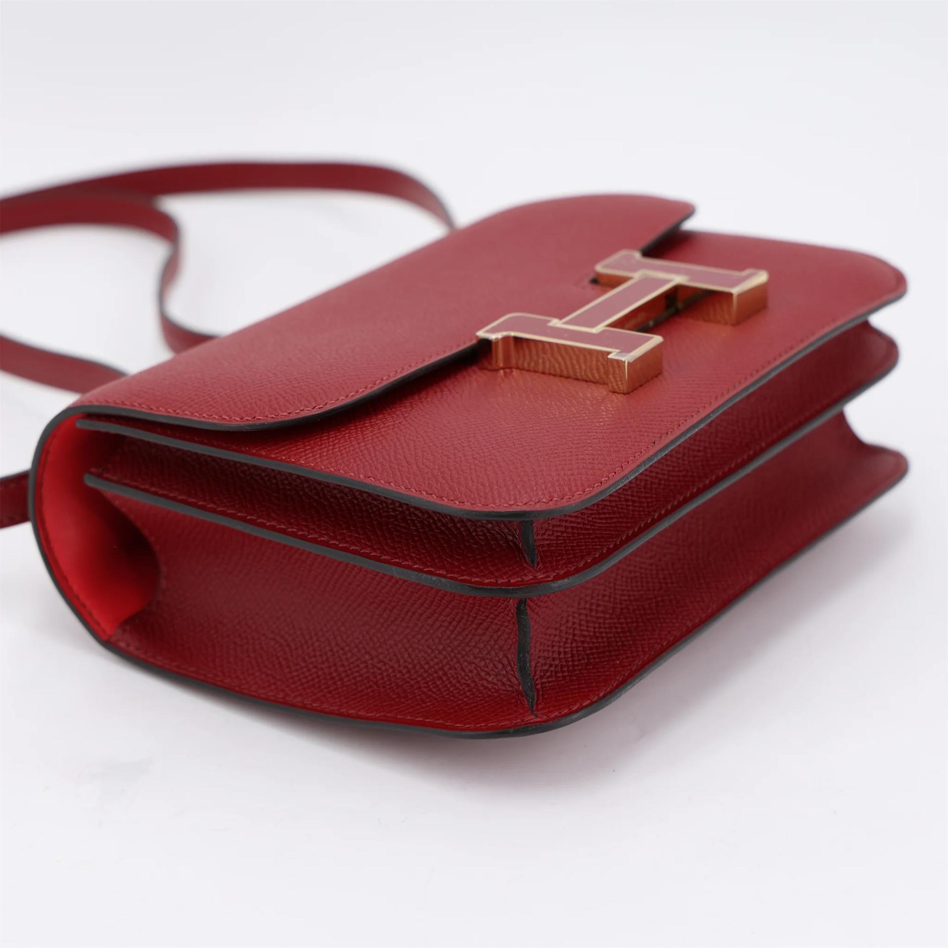 Unused ( Rank NS ) HERMÈS Constance Mini Rouge Grenat (K1) Epsom Enamel hardware X (2016) - 4