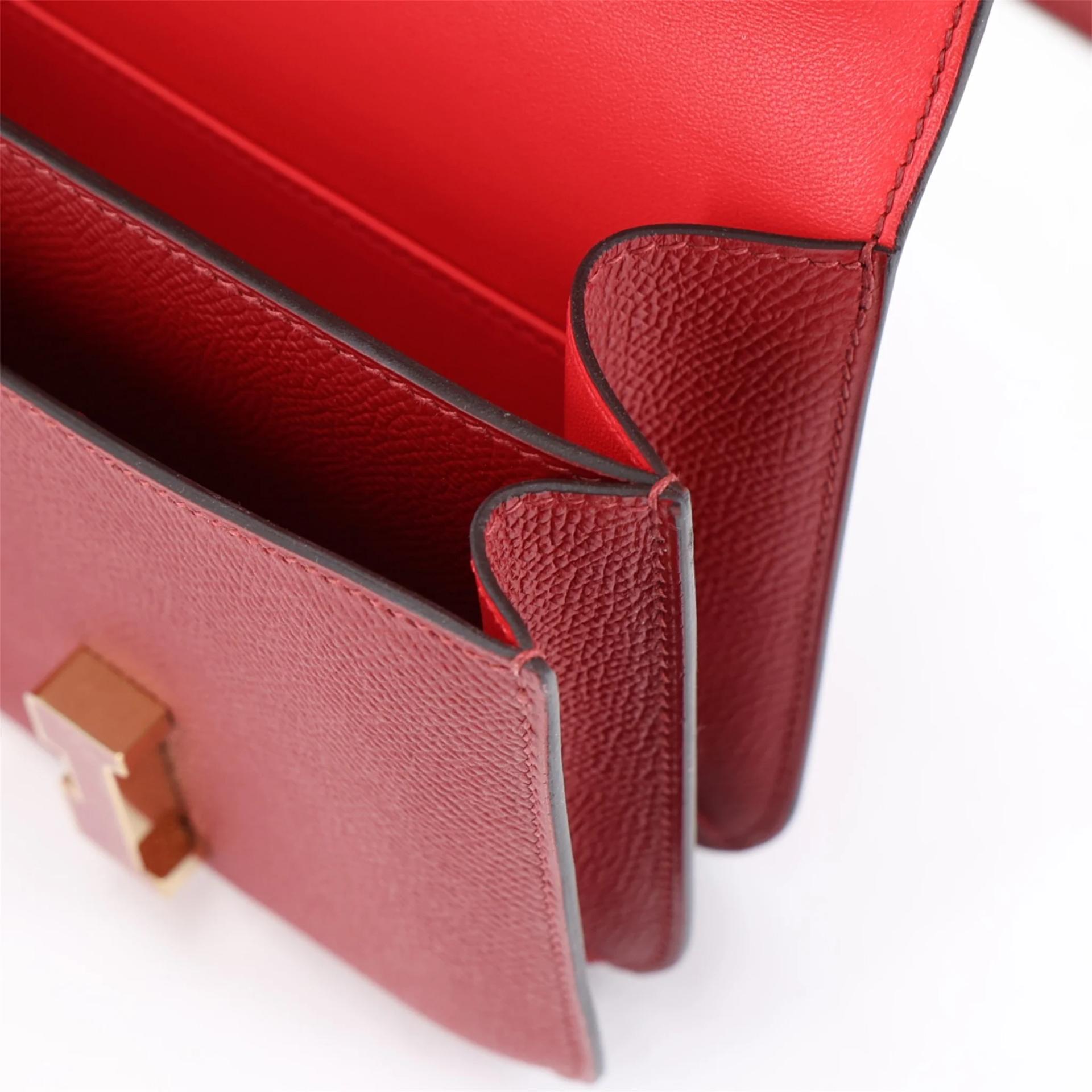 Unused ( Rank NS ) HERMÈS Constance Mini Rouge Grenat (K1) Epsom Enamel hardware X (2016) - 16