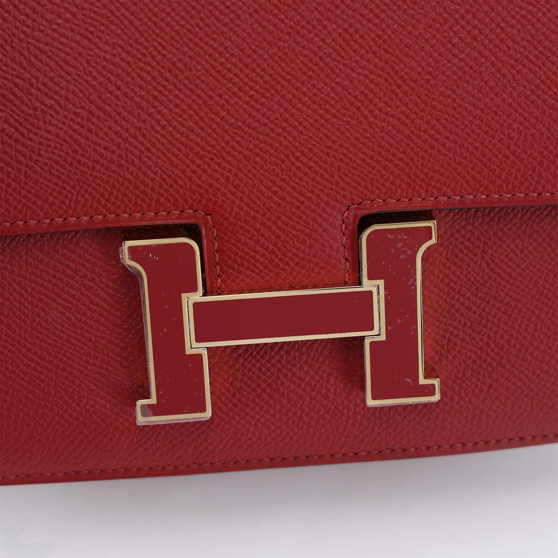 Unused ( Rank NS ) HERMÈS Constance Mini Rouge Grenat (K1) Epsom Enamel hardware X (2016) - 8