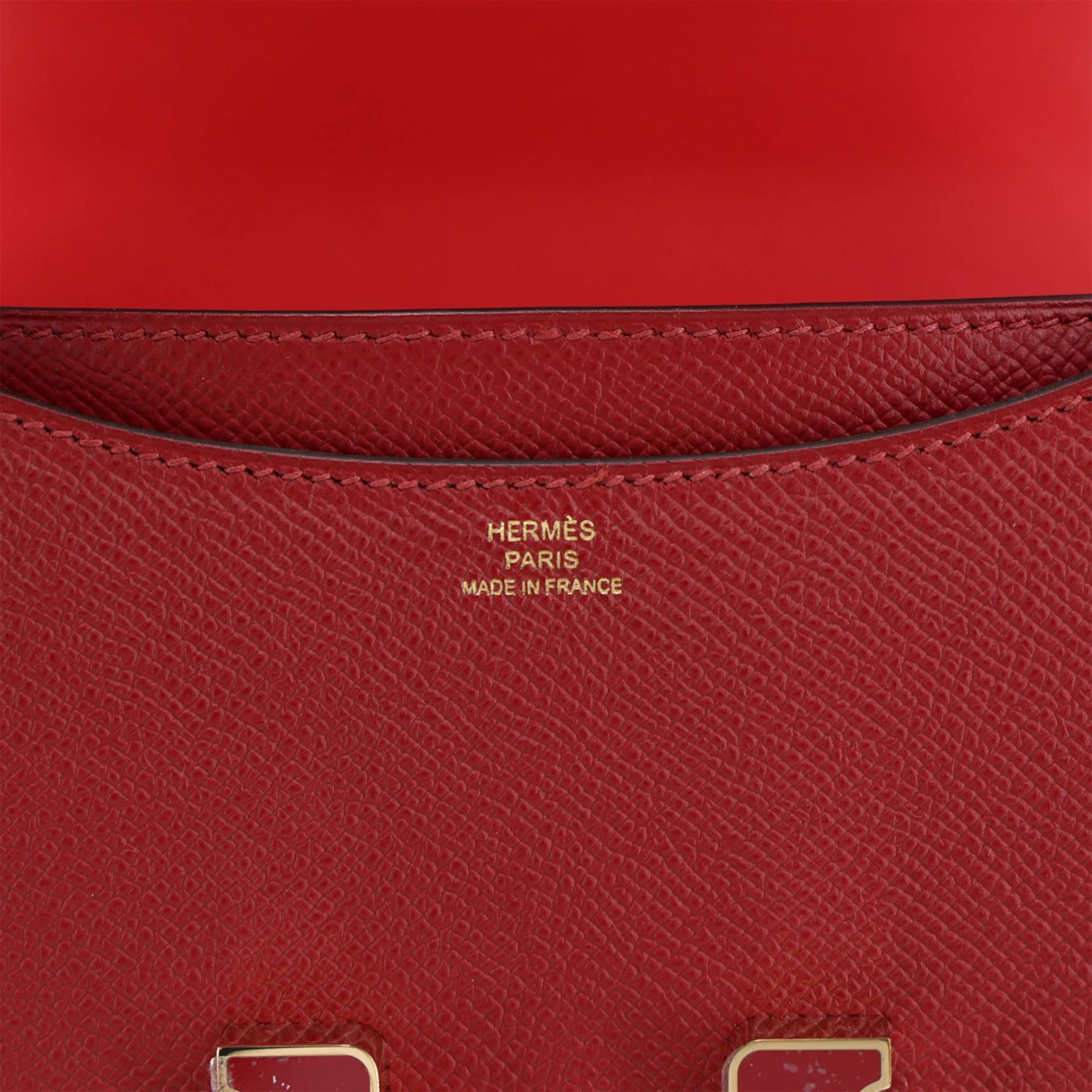 Unused ( Rank NS ) HERMÈS Constance Mini Rouge Grenat (K1) Epsom Enamel hardware X (2016) - 11