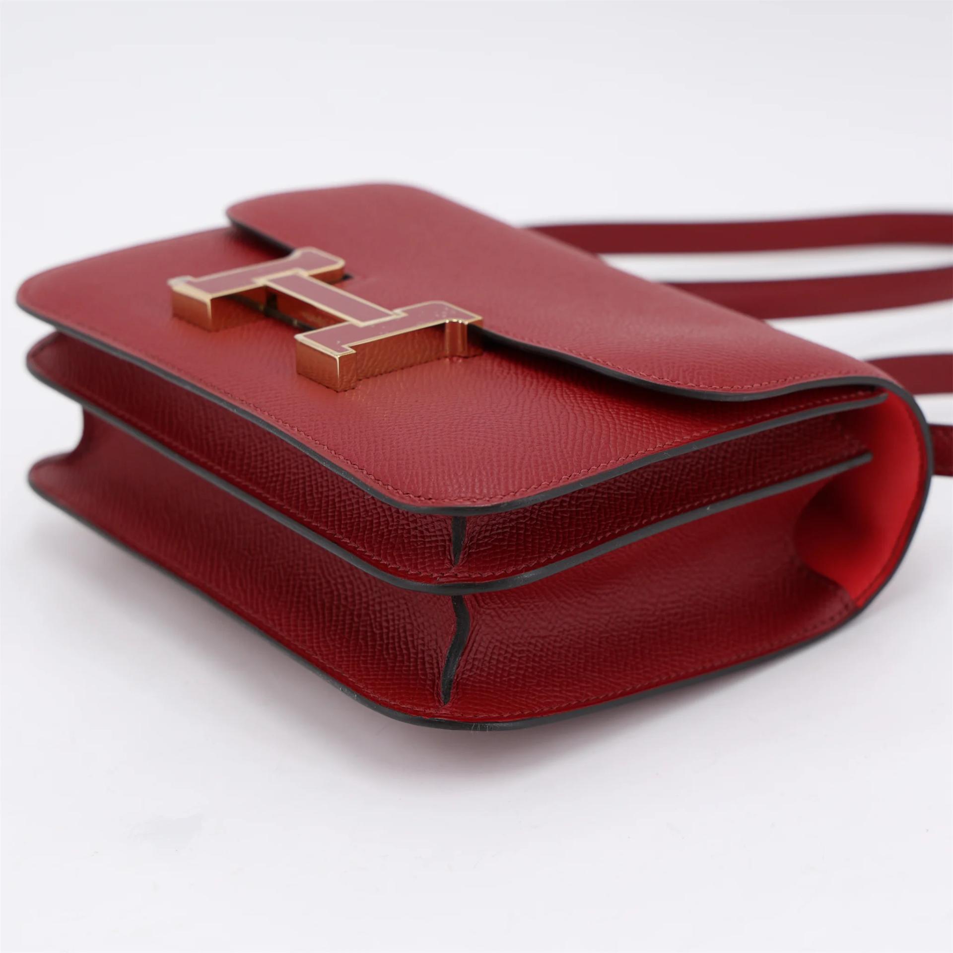 Unused ( Rank NS ) HERMÈS Constance Mini Rouge Grenat (K1) Epsom Enamel hardware X (2016) - 5