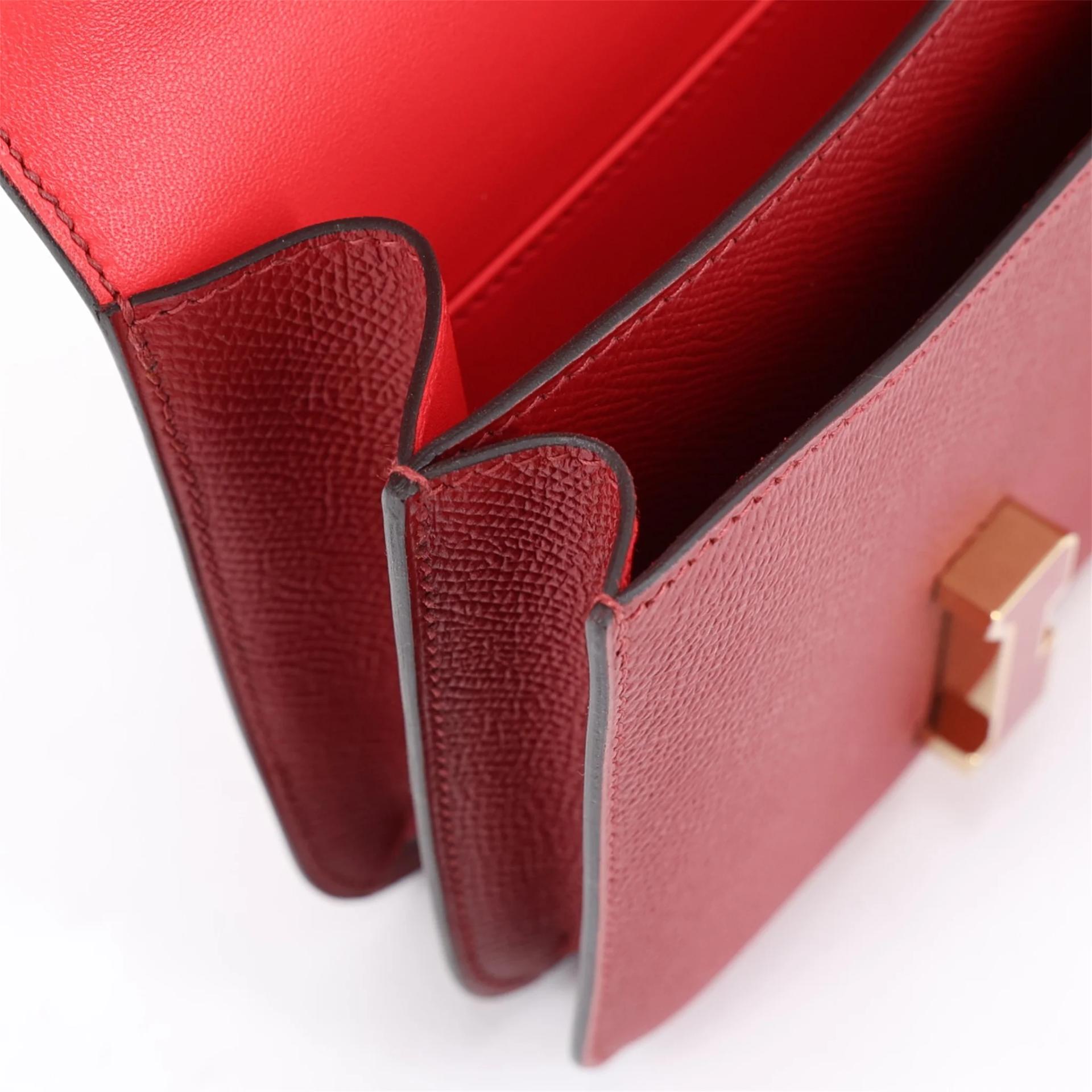 Unused ( Rank NS ) HERMÈS Constance Mini Rouge Grenat (K1) Epsom Enamel hardware X (2016) - 15