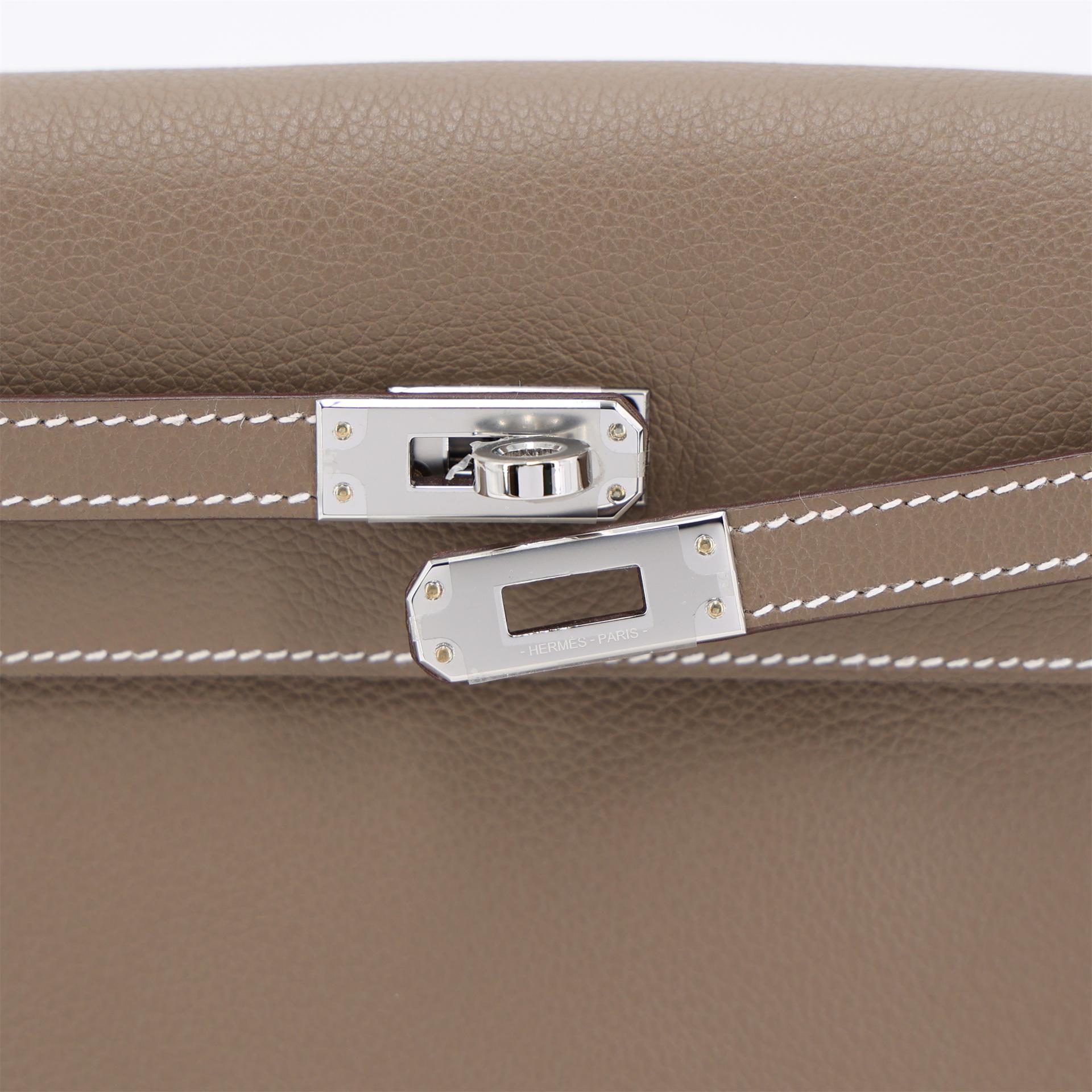 Brand New ( Rank N ) HERMÈS Kelly Danse Verso Etoupe (18) Evercolor Palladium hardware K (2025) - 7
