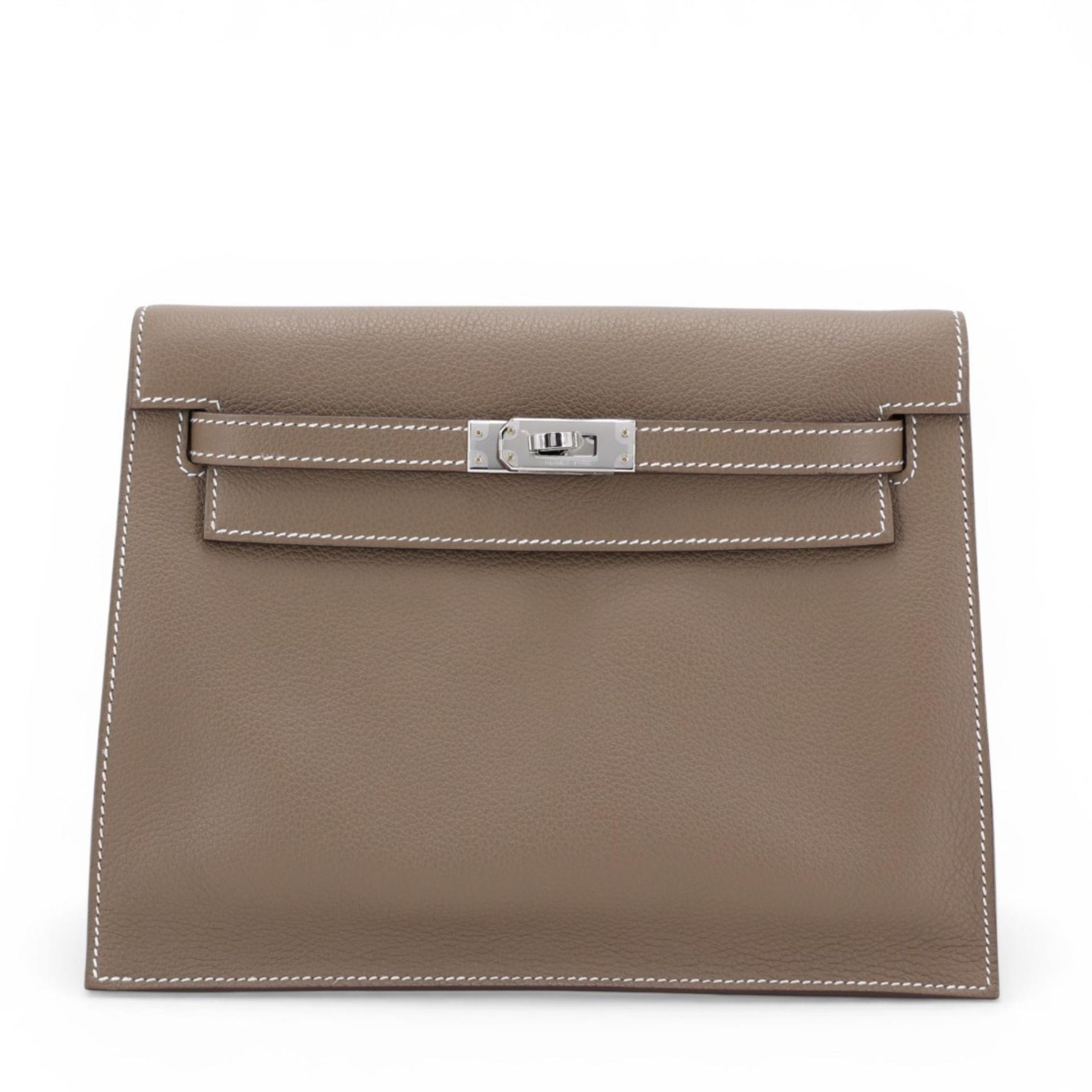 Brand New ( Rank N ) HERMÈS Kelly Danse Verso Etoupe (18) Evercolor Palladium hardware K (2025) - 1