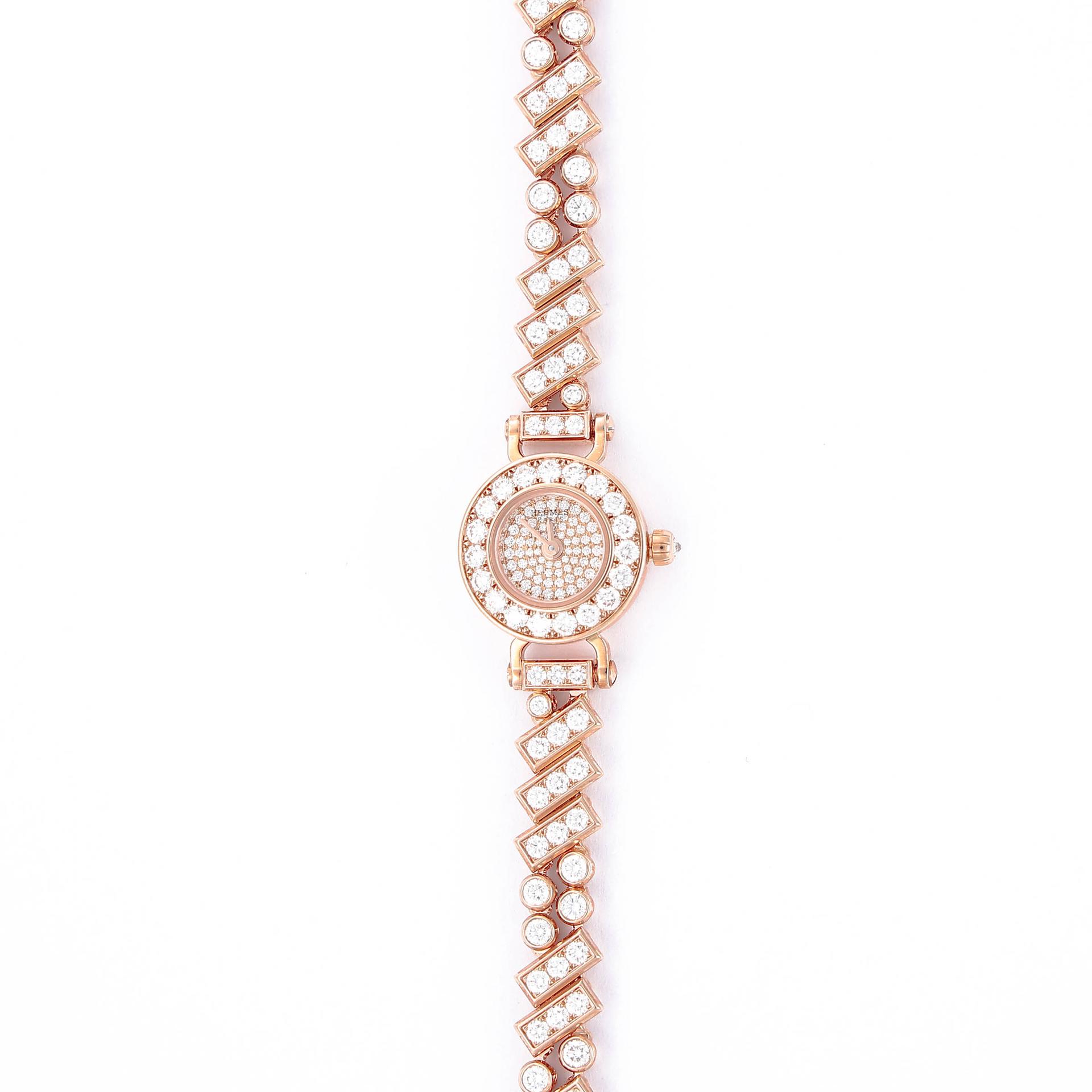 Brand New ( Rank N ) HERMÈS Faubourg Polka Ladies Watch Rose Gold Rose Gold Diamond - 4