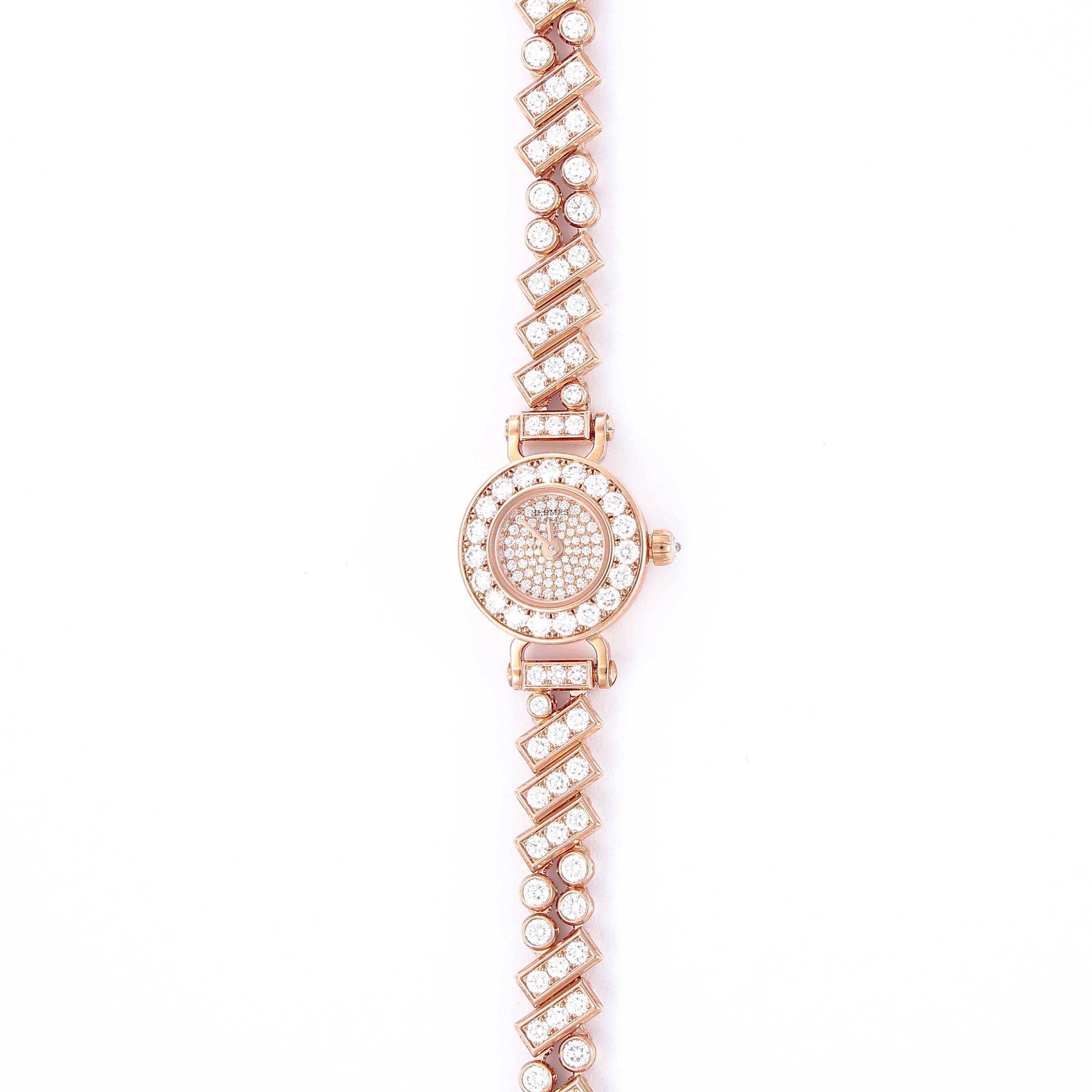 Brand New ( Rank N ) HERMÈS Faubourg Polka Ladies Watch Rose Gold Rose Gold Diamond - 4