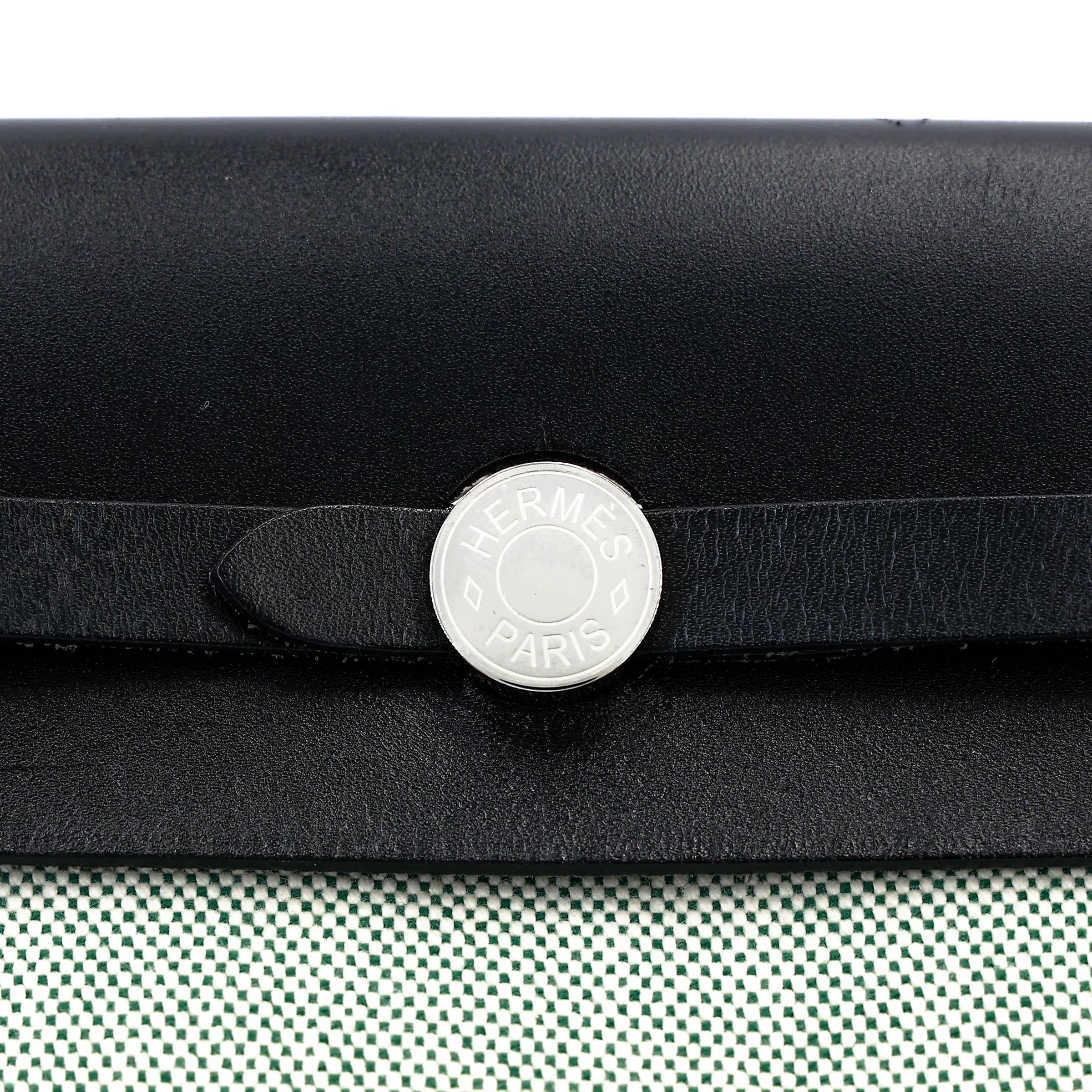 SA超美品 HERMÈS 爱马仕 Herbag Zip Mini 20 89 黑色 Noir (Black) 65 Vert Moyen 宝石绿 Vache Hunter皮 Toile H Viking帆布 银扣 K刻 2025年 - 13