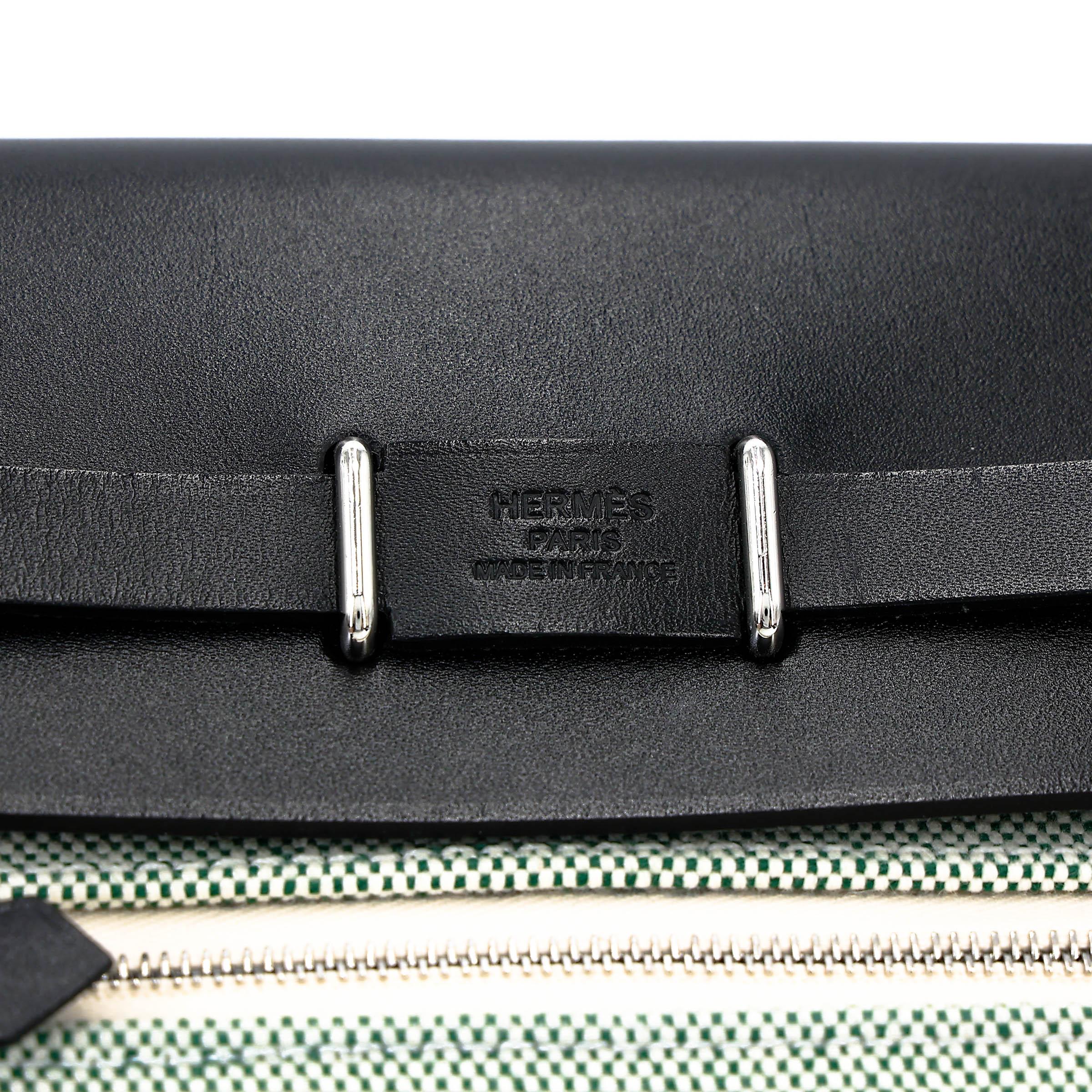 SA超美品 HERMÈS 爱马仕 Herbag Zip Mini 20 89 黑色 Noir (Black) 65 Vert Moyen 宝石绿 Vache Hunter皮 Toile H Viking帆布 银扣 K刻 2025年 - 10
