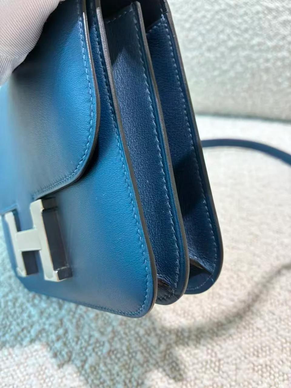 Very Good ( Rank A) HERMÈS Constance Mini Bleu Izmir (7W) Swift Palladium hardware D (2019) - 13