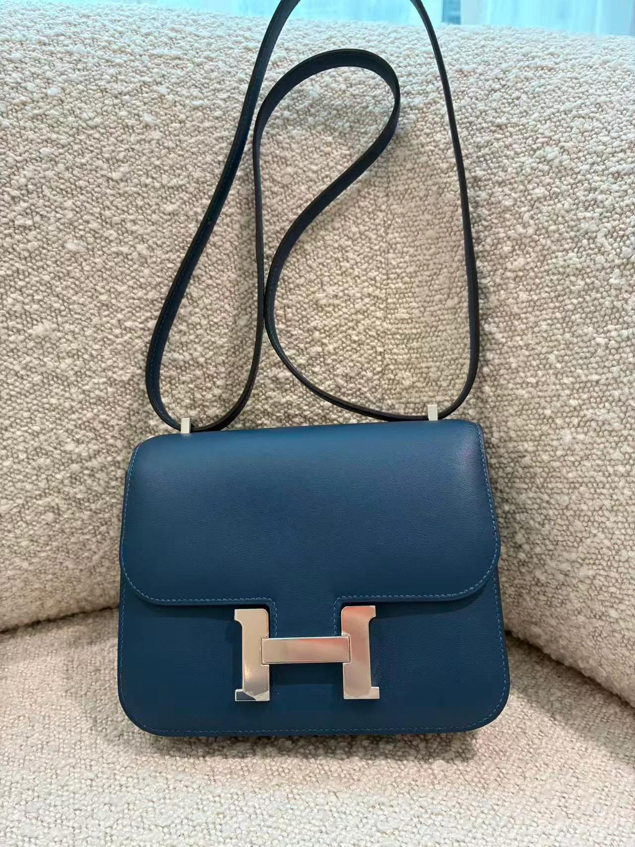 Very Good ( Rank A) HERMÈS Constance Mini Bleu Izmir (7W) Swift Palladium hardware D (2019) - 3