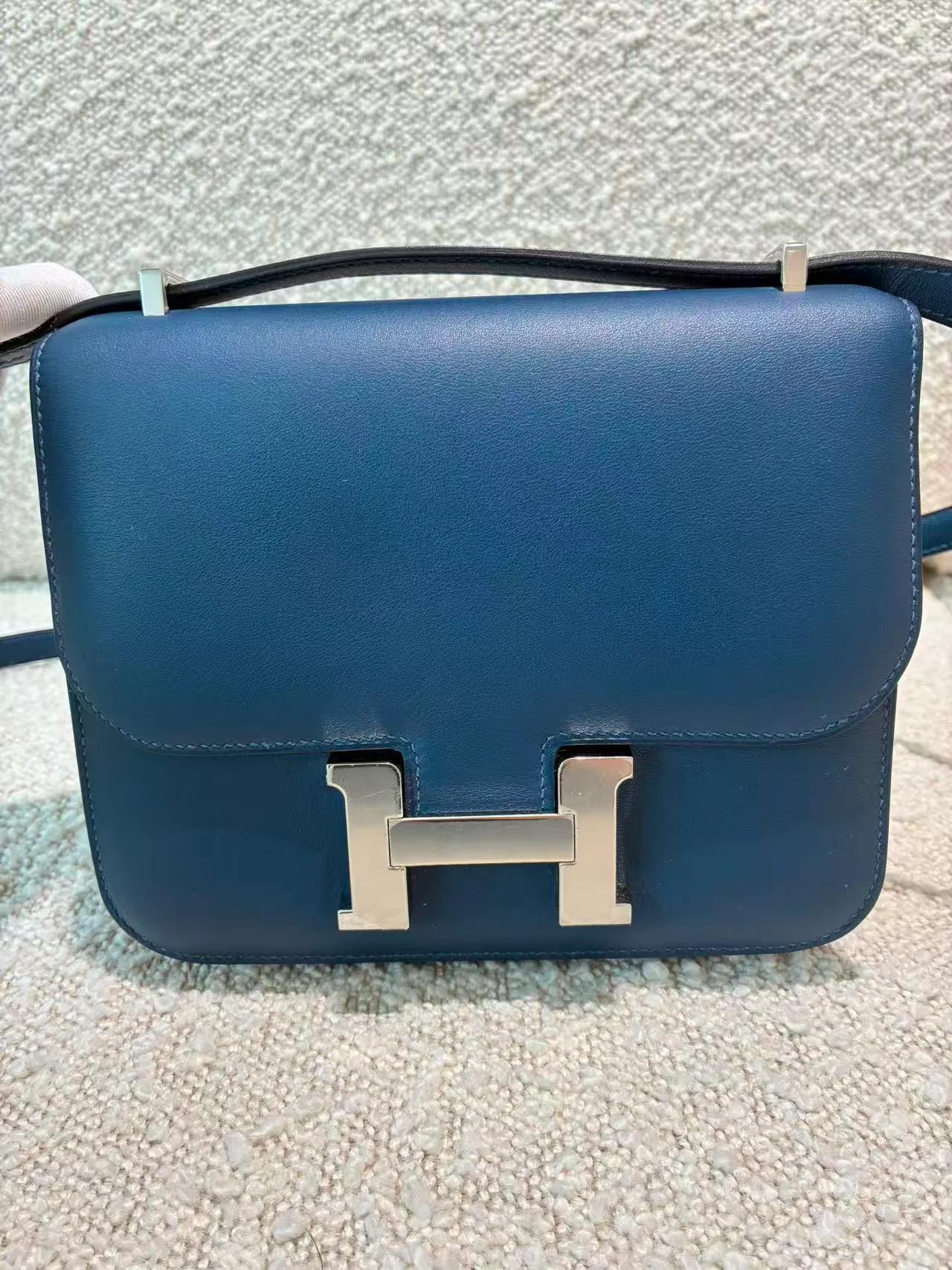 Very Good ( Rank A) HERMÈS Constance Mini Bleu Izmir (7W) Swift Palladium hardware D (2019) - 4