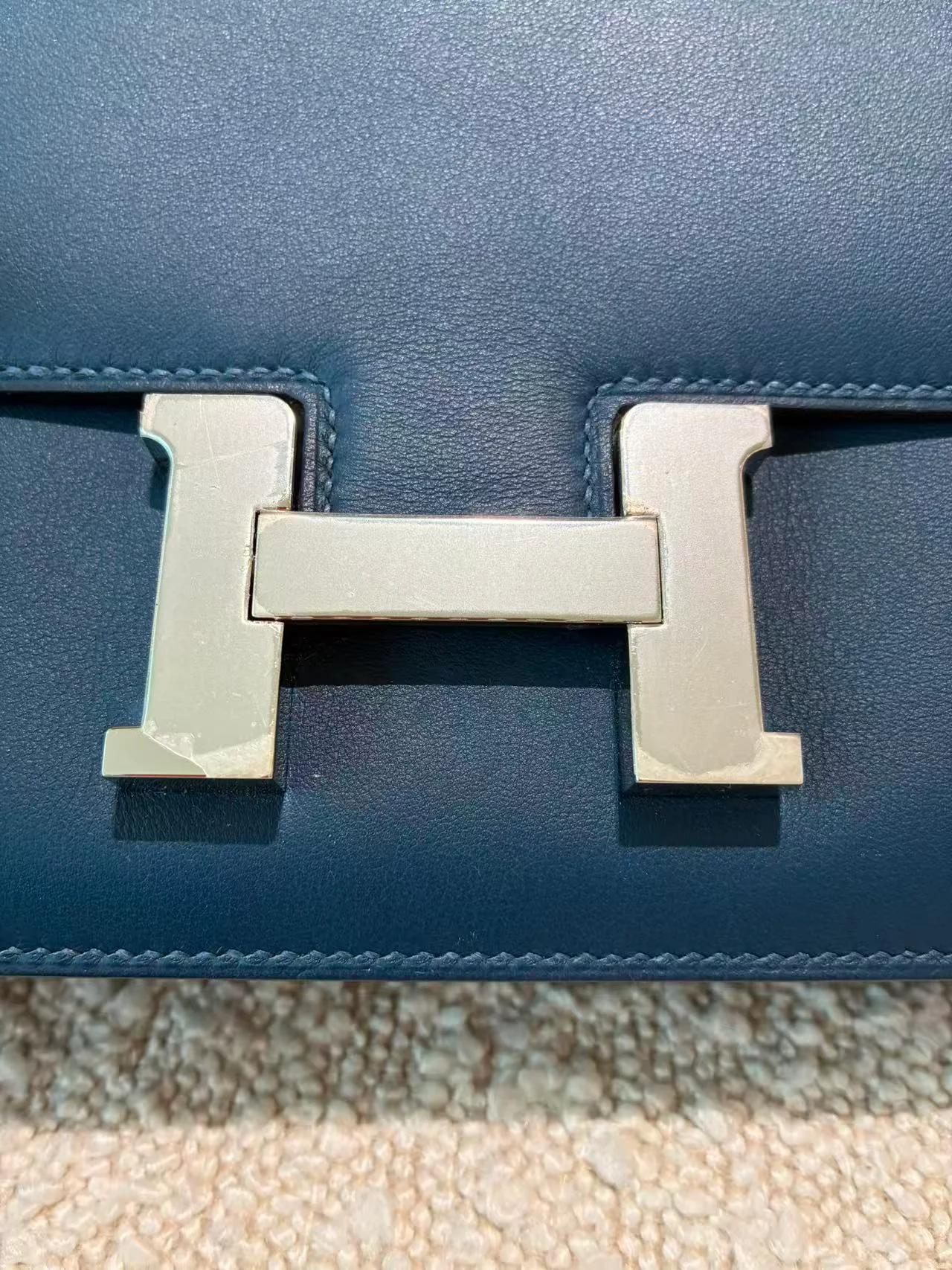 Very Good ( Rank A) HERMÈS Constance Mini Bleu Izmir (7W) Swift Palladium hardware D (2019) - 9