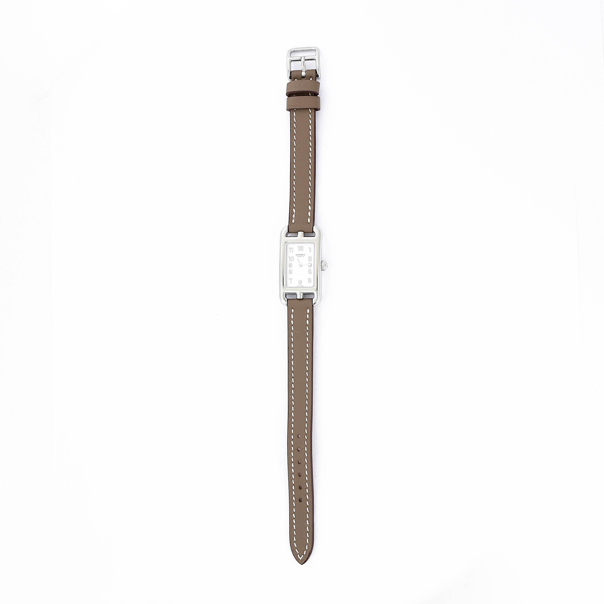 Brand New ( Rank N ) HERMÈS Nantucket watch, PM, 29 mm Etoupe (18) Stainless steel Swift Palladium hardware - 1