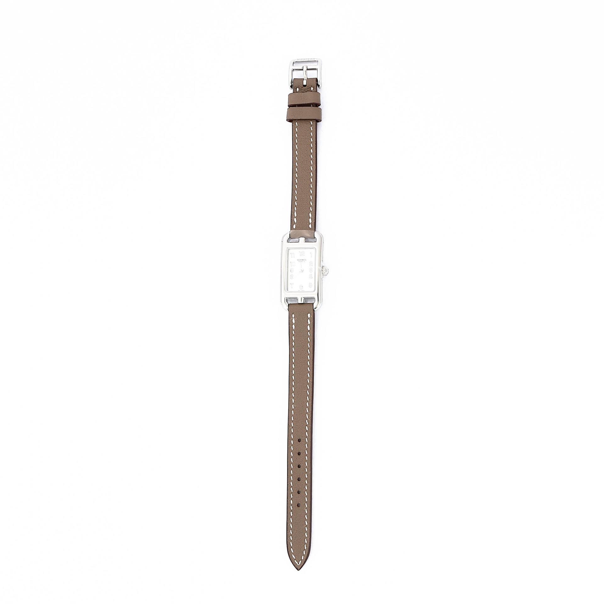 Brand New ( Rank N ) HERMÈS Nantucket watch, PM, 29 mm Etoupe (18) Swift Stainless steel Palladium hardware - 1