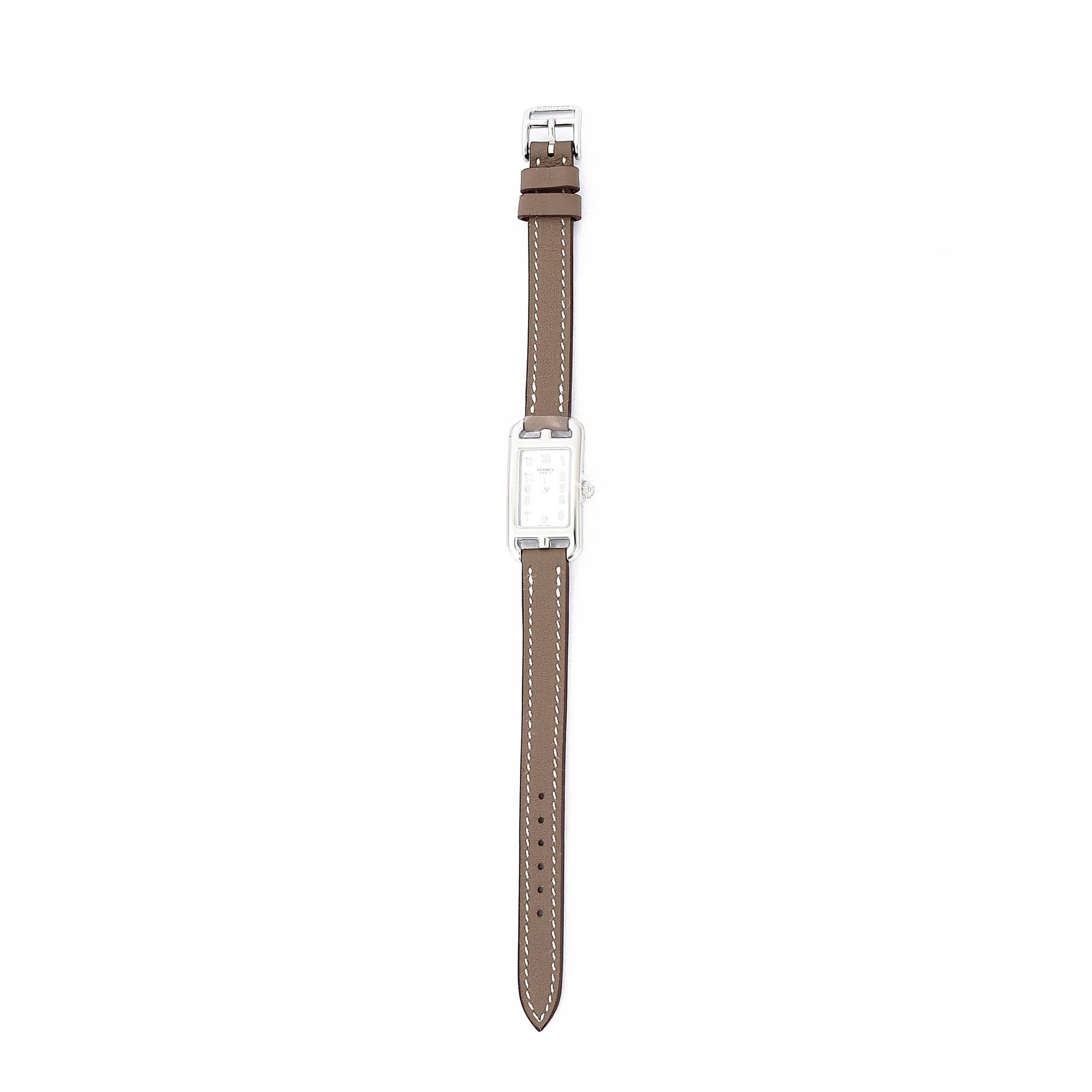 Brand New ( Rank N ) HERMÈS Nantucket watch, PM, 29 mm Etoupe (18) Swift Stainless steel Palladium hardware - 1