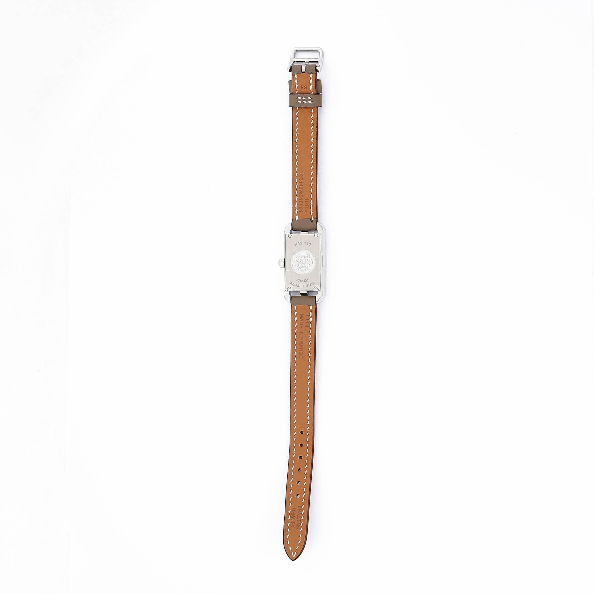Brand New ( Rank N ) HERMÈS Nantucket watch, PM, 29 mm Etoupe (18) Stainless steel Swift Palladium hardware - 5