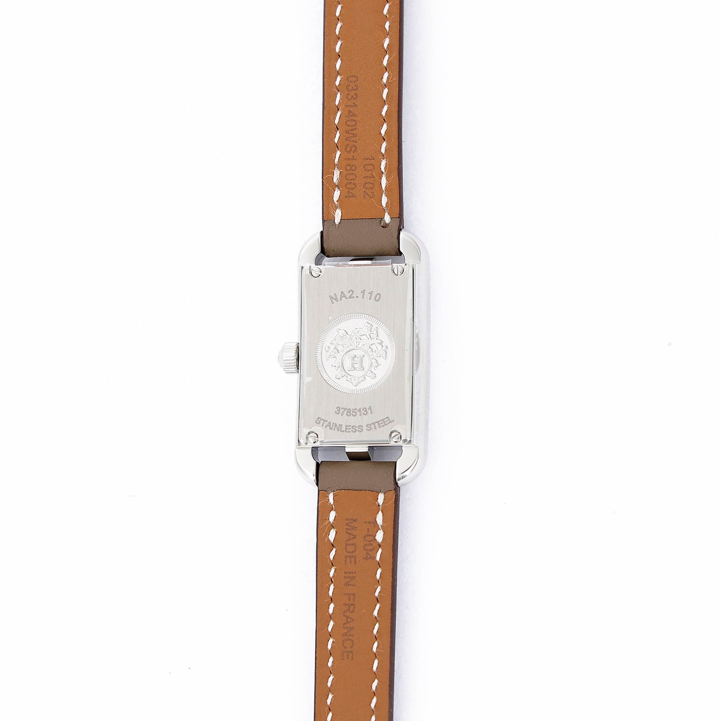 Brand New ( Rank N ) HERMÈS Nantucket watch, PM, 29 mm Etoupe (18) Stainless steel Swift Palladium hardware - 6