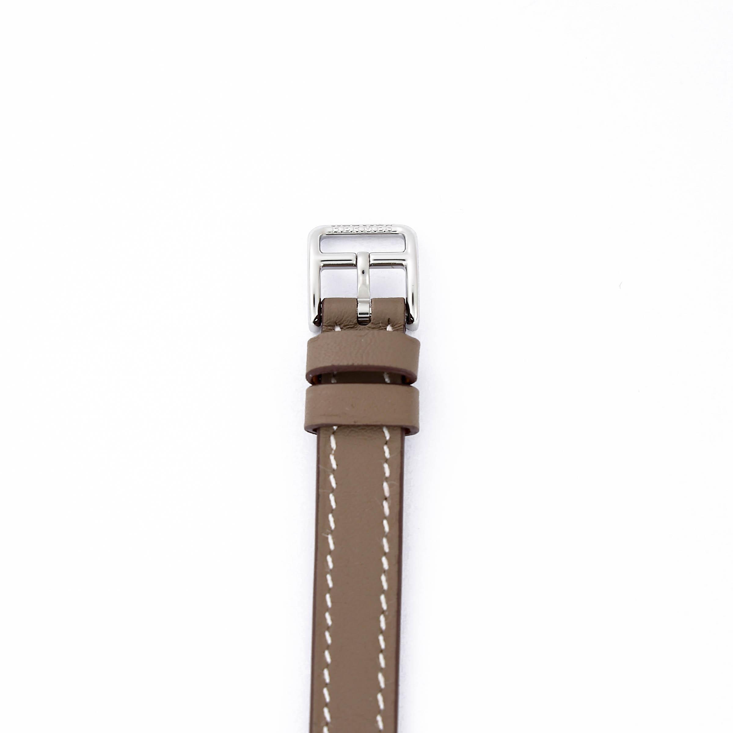 Brand New ( Rank N ) HERMÈS Nantucket watch, PM, 29 mm Etoupe (18) Stainless steel Swift Palladium hardware - 4