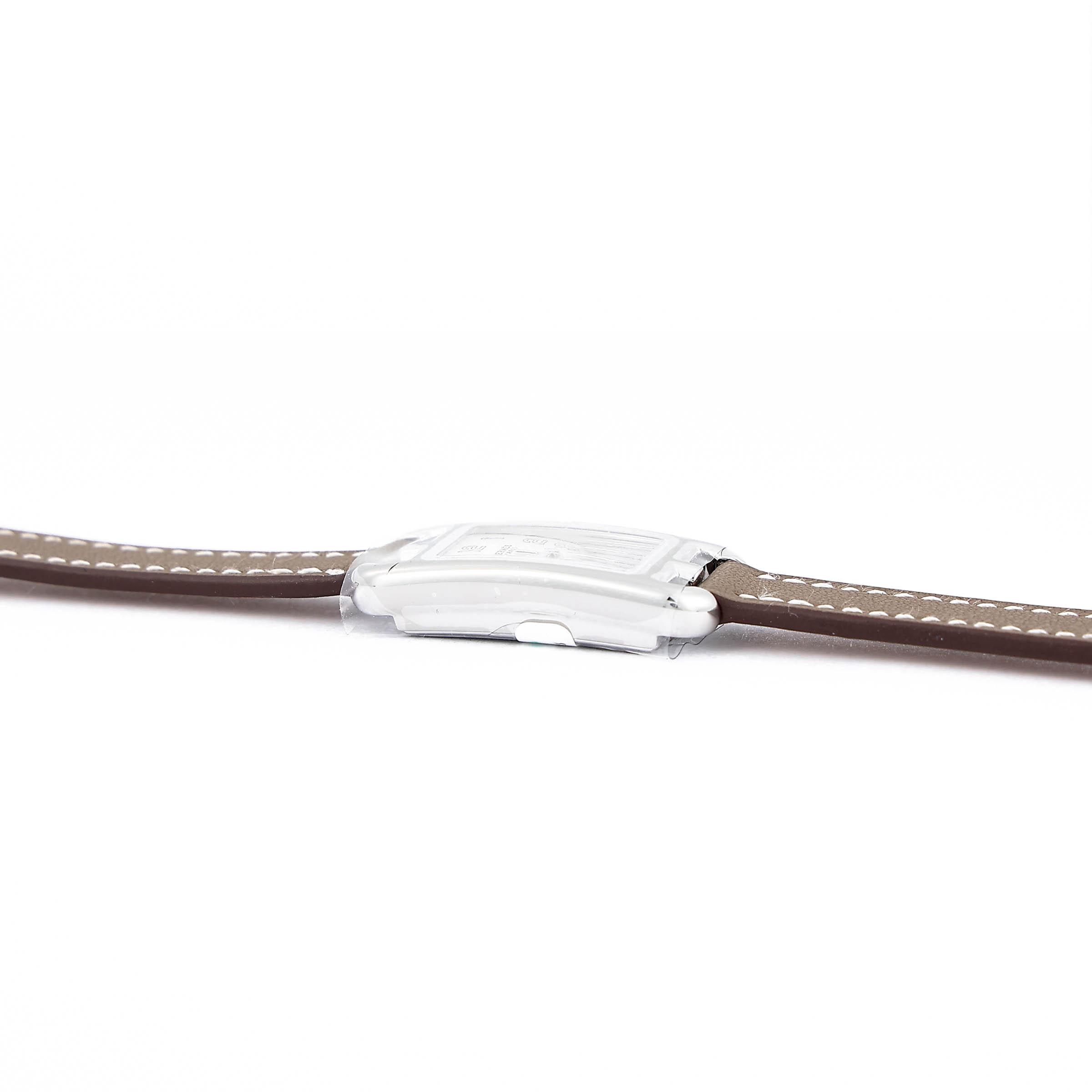 Brand New ( Rank N ) HERMÈS Nantucket watch, PM, 29 mm Etoupe (18) Swift Stainless steel Palladium hardware - 11