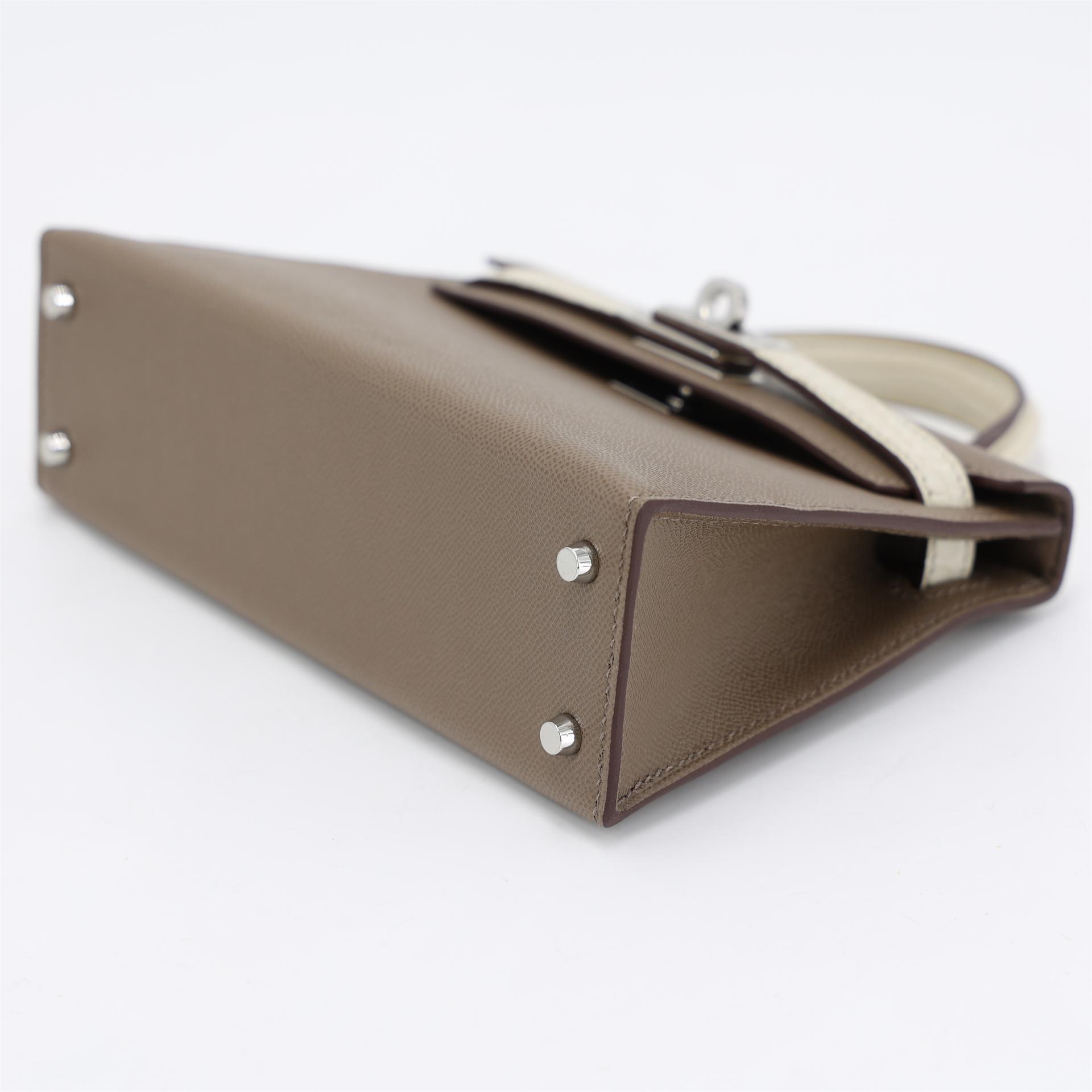 Unused ( Rank NS ) HERMÈS Mini Kelly II Touch Beton (8L) Etoupe (18) Madame Matte Alligator Palladium hardware W (2024) - 5